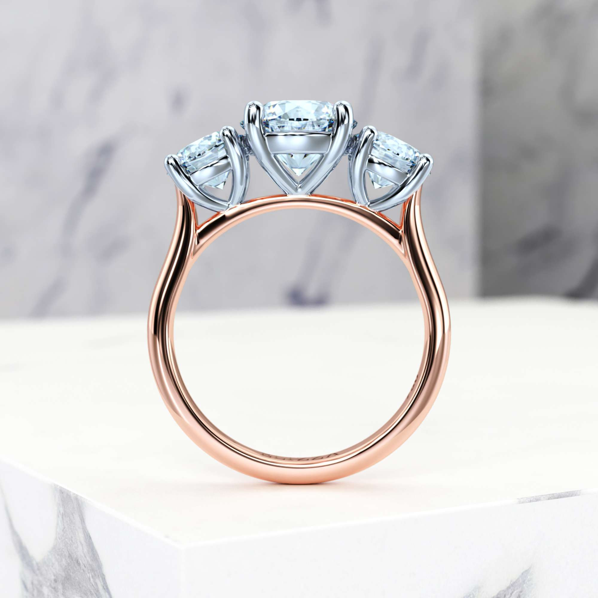 Engagement ring Eluana Round | Round | 14K Rose / White gold | Natural | GIA Certified | 0.30ct SI1 H 6