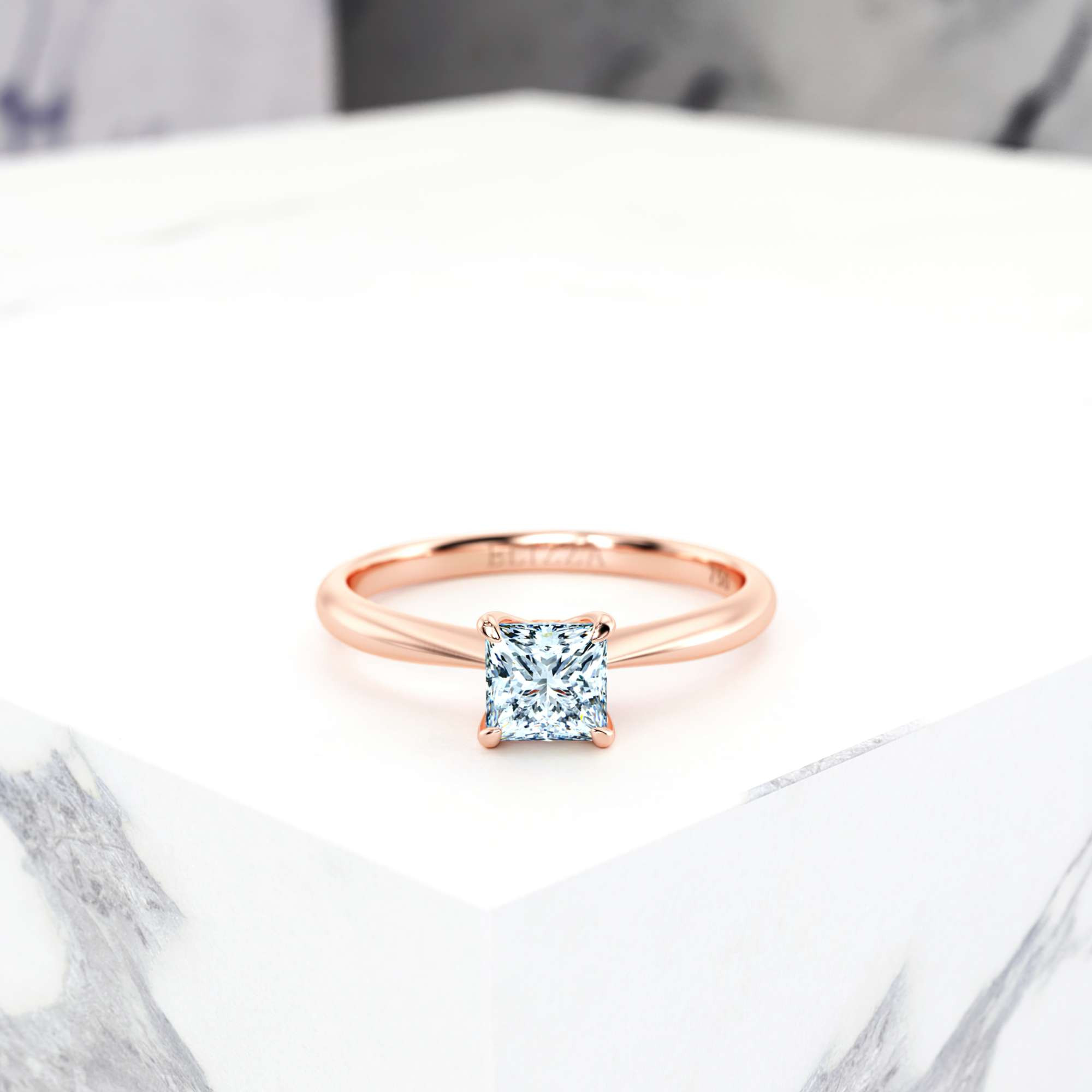 Engagement ring Elza Princess | Princess | 18K Rose Gold | Natural | EZA Certified | 0.20ct VS2 G 1