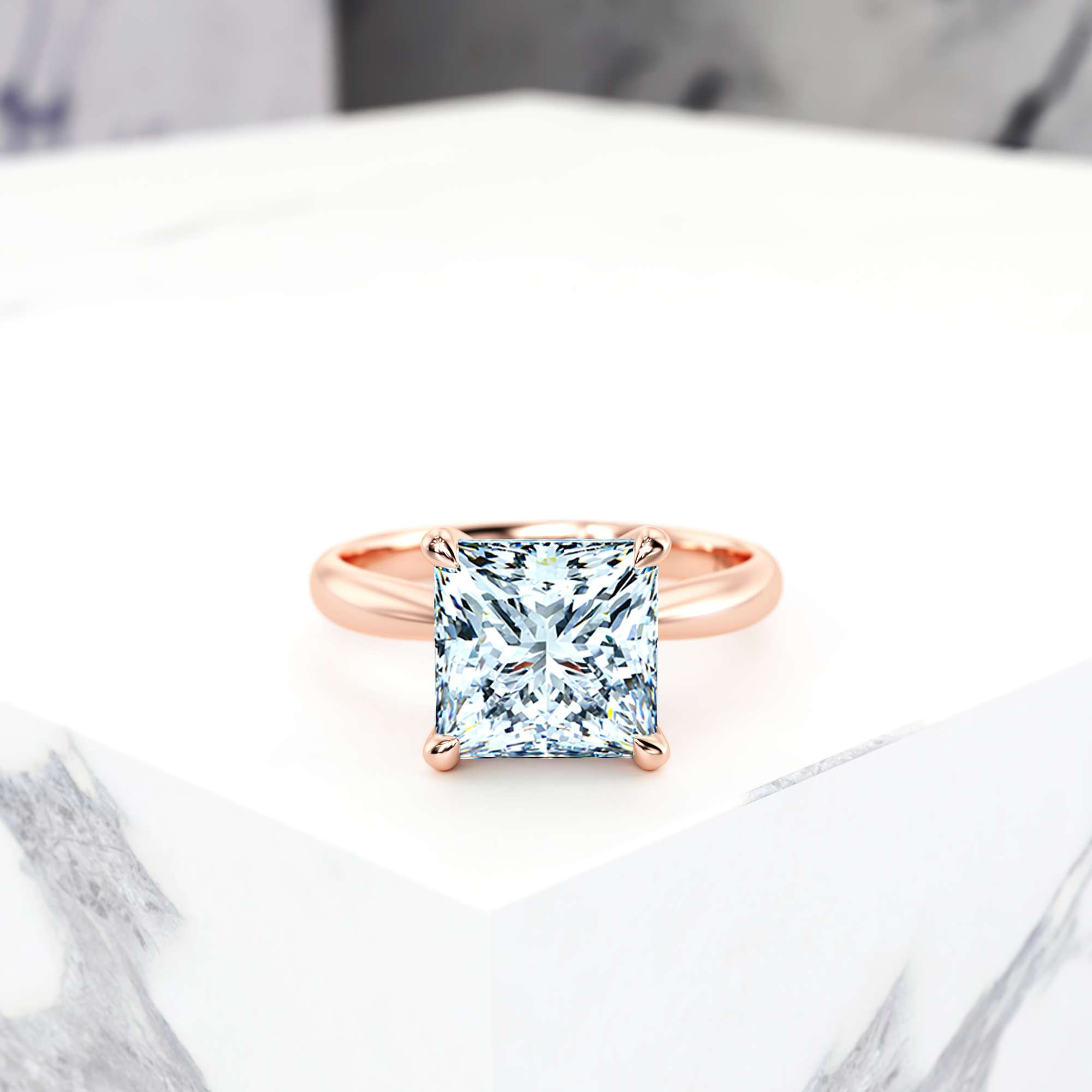 Engagement ring Elza Princess | Princess | 18K Rose Gold | Natural | EZA Certified | 0.20ct VS2 G 3