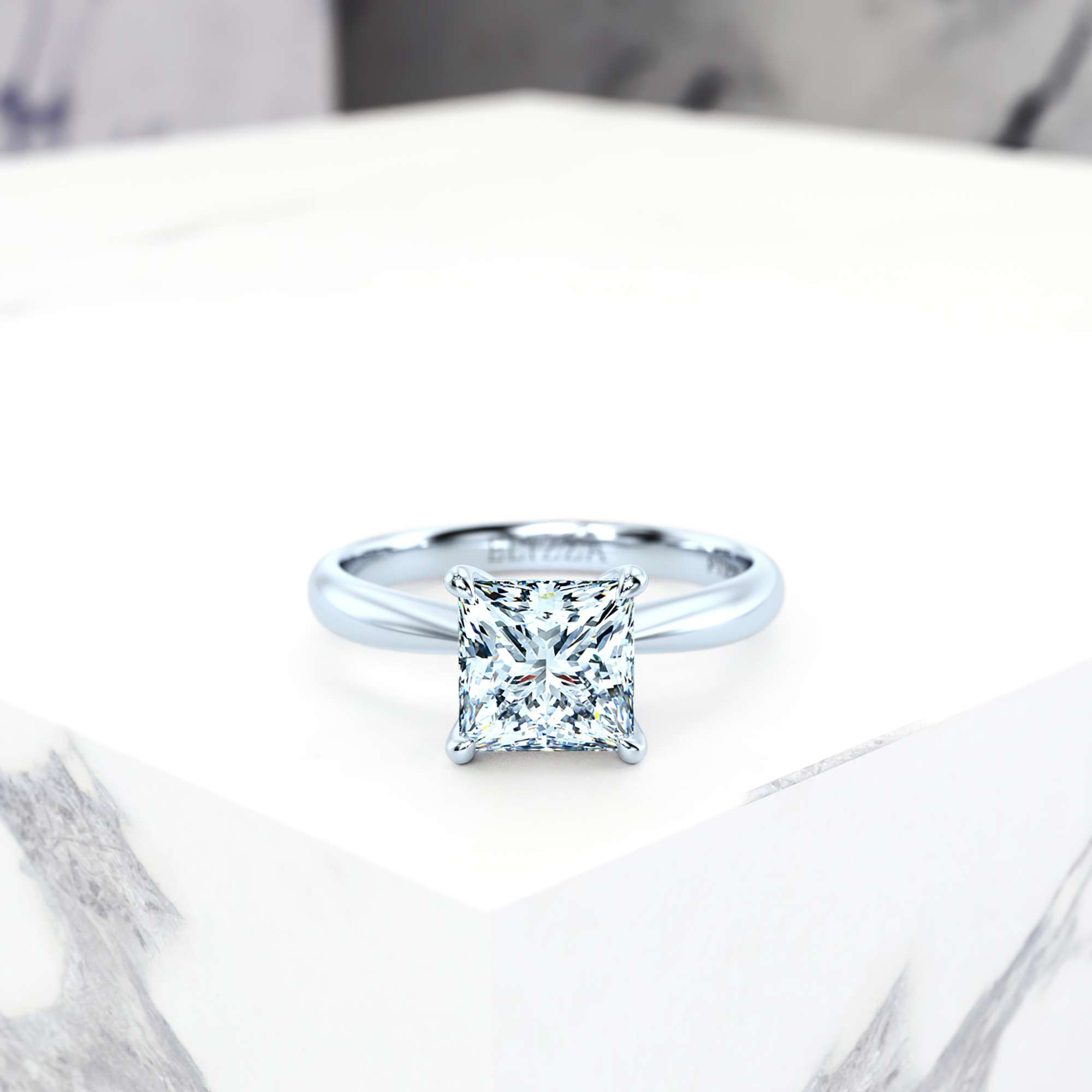 Engagement ring Elza Princess | Princess | 14K White gold | Natural | EZA Certified | 0.20ct SI1 H 2
