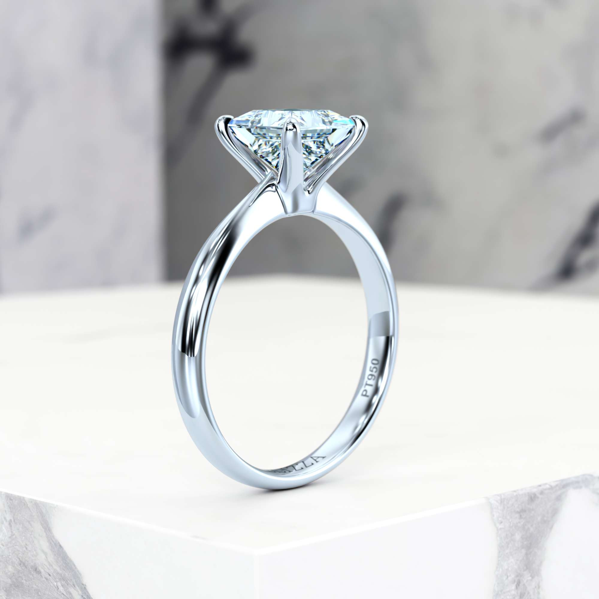 Engagement ring Elza Princess | Princess | 14K White gold | Natural | EZA Certified | 0.50ct SI1 H 8