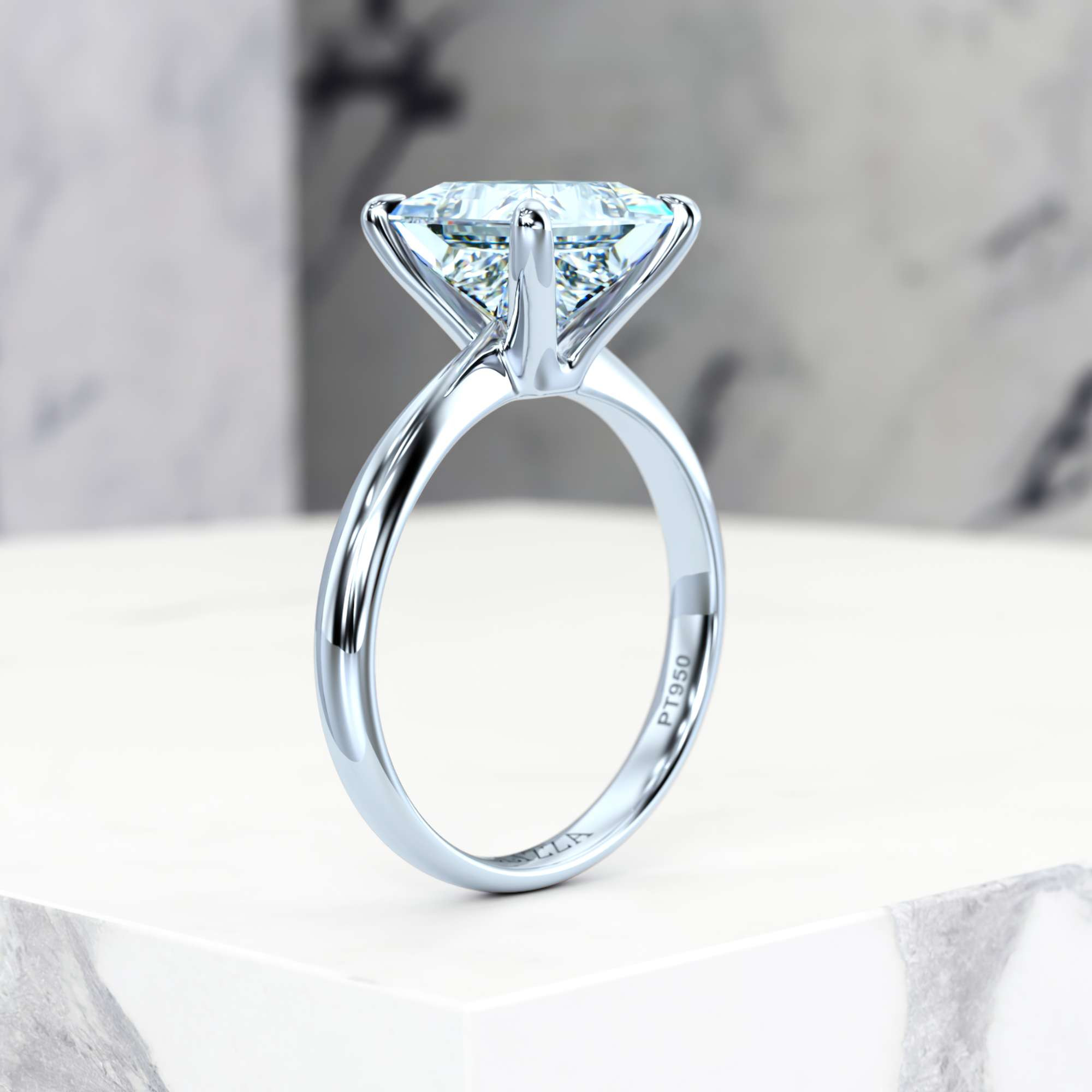 Engagement ring Elza Princess | Princess | 18K White Gold | Natural | EZA Certified | 0.20ct SI1 H 9
