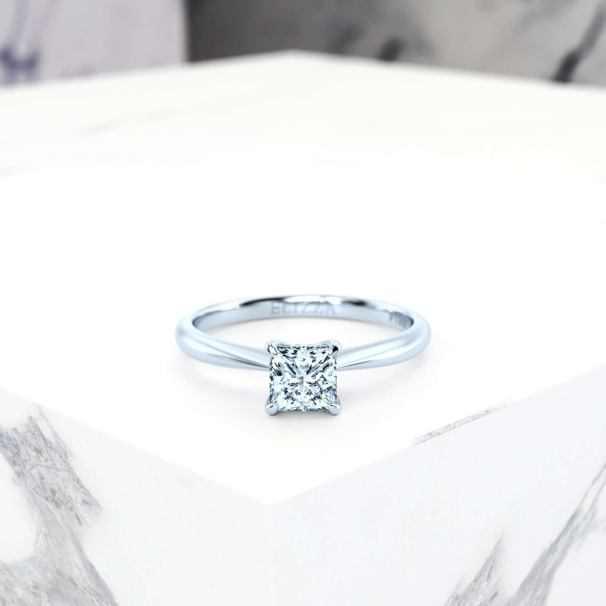 Engagement ring Elza Princess | Princess | 18K White Gold | Natural | EZA Certified | 0.20ct SI1 H 1