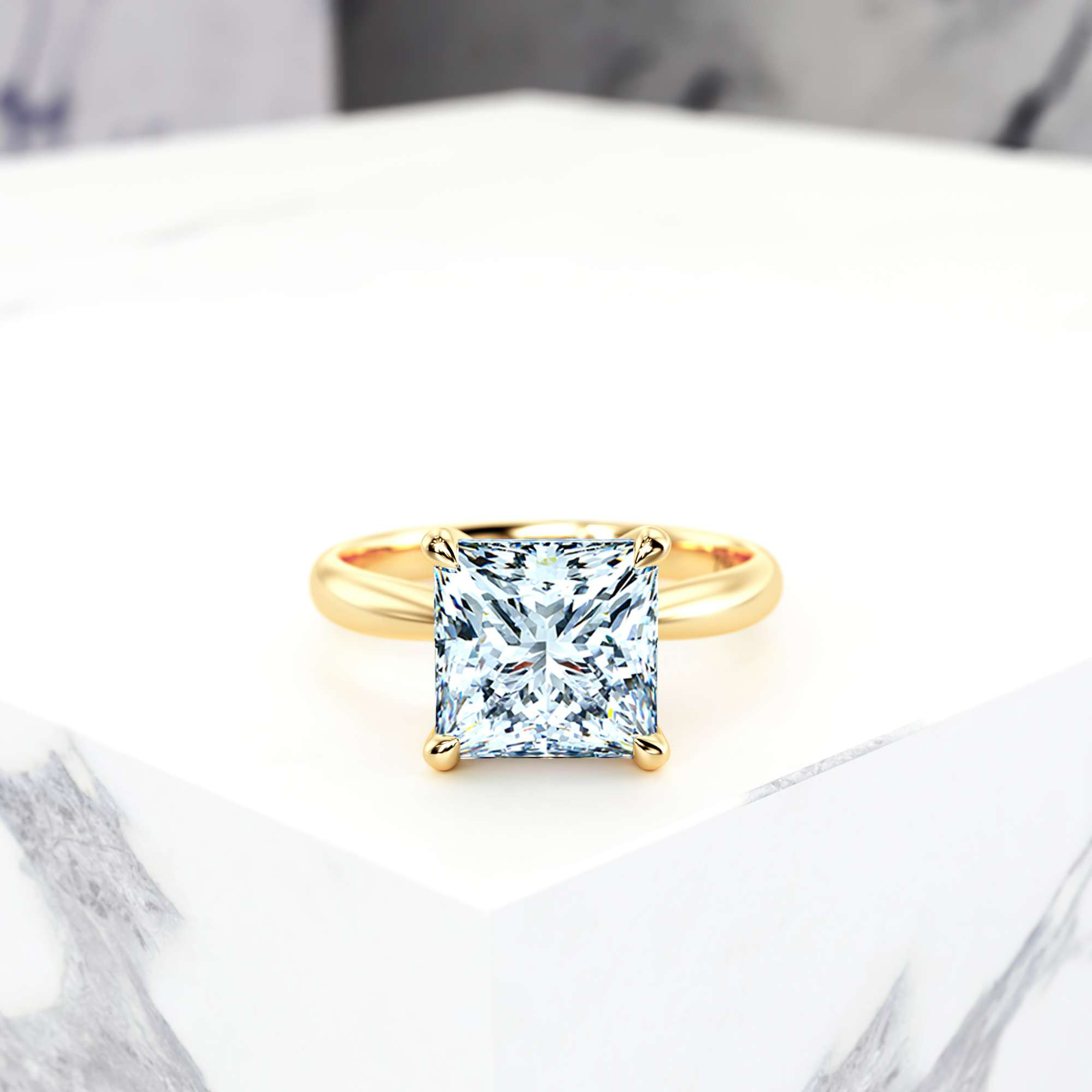 Engagement ring Elza Princess | Princess | 14K Yellow gold | Natural | EZA Certified | 0.20ct SI1 H 3