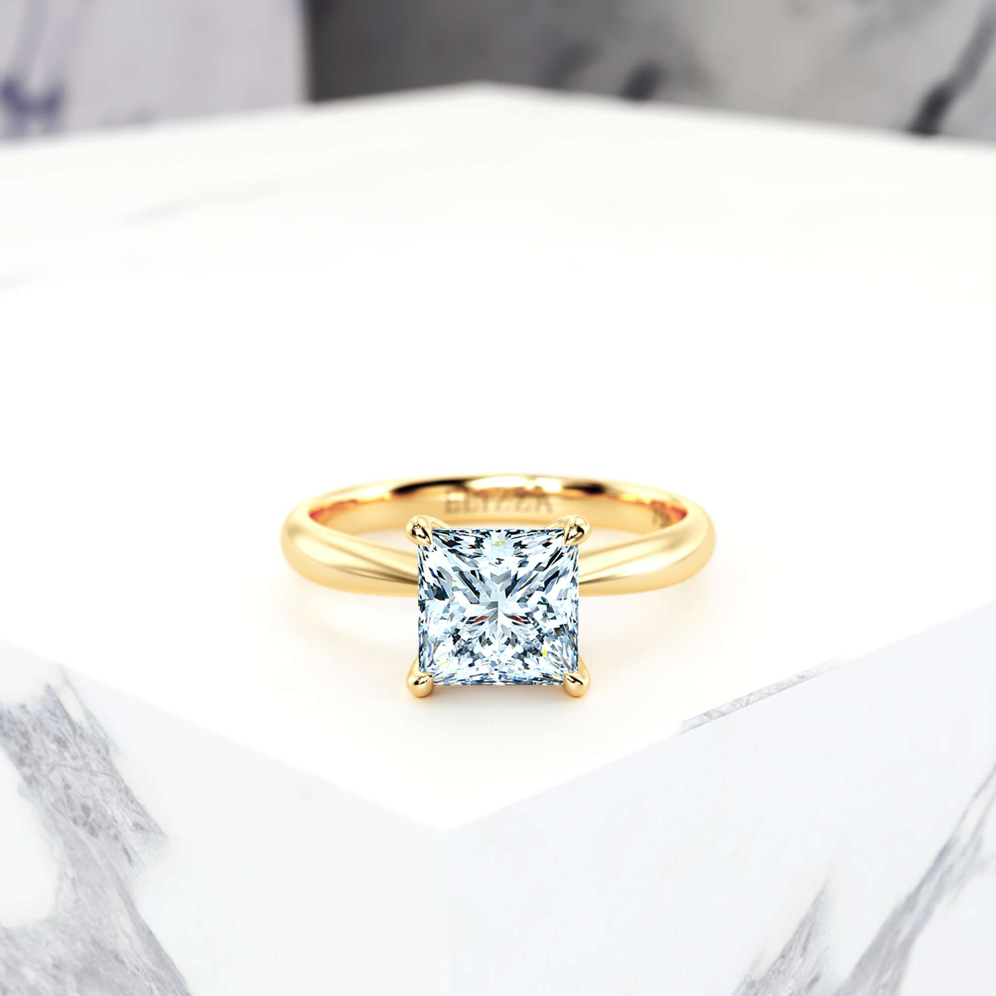Engagement ring Elza Princess | Princess | 14K Yellow gold | Natural | EZA Certified | 0.20ct SI1 H 2