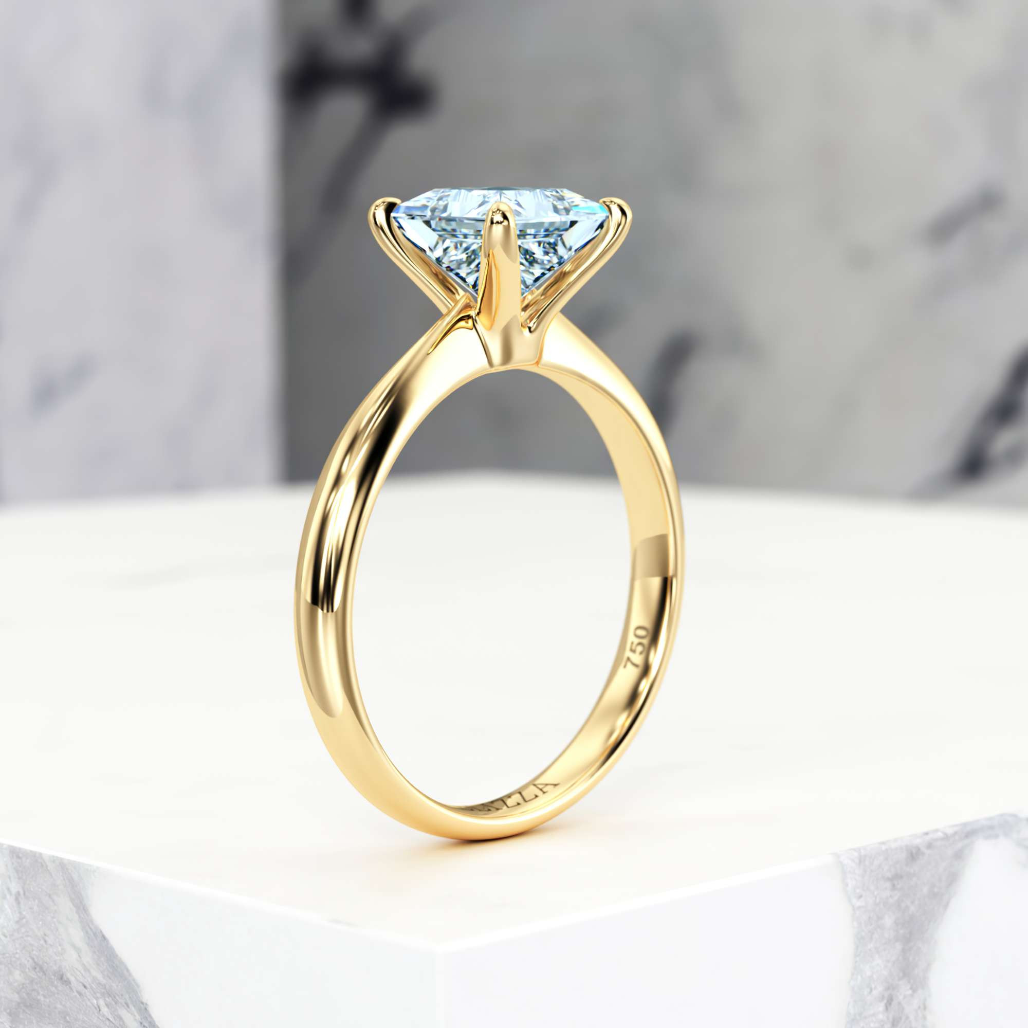 Engagement ring Elza Princess | Princess | 14K Yellow gold | Natural | EZA Certified | 0.20ct SI1 H 8