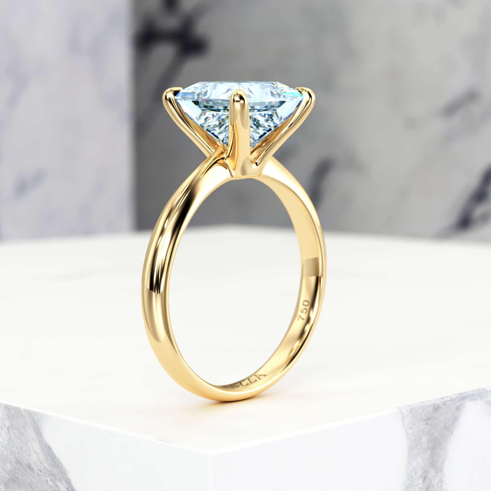 Engagement ring Elza Princess | Princess | 14K Yellow gold | Natural | EZA Certified | 0.20ct SI1 H 9