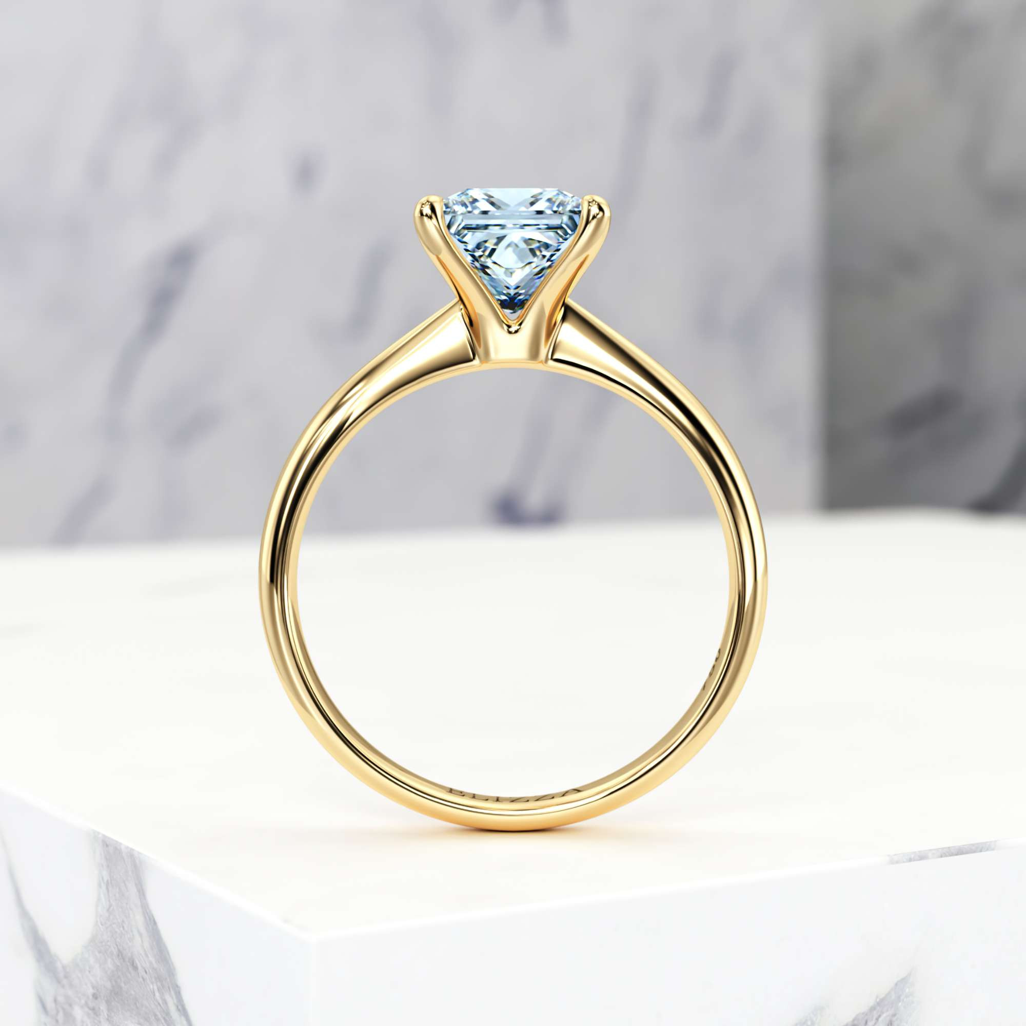 Engagement ring Elza Princess | Princess | 14K Yellow gold | Natural | EZA Certified | 0.20ct SI1 H 5