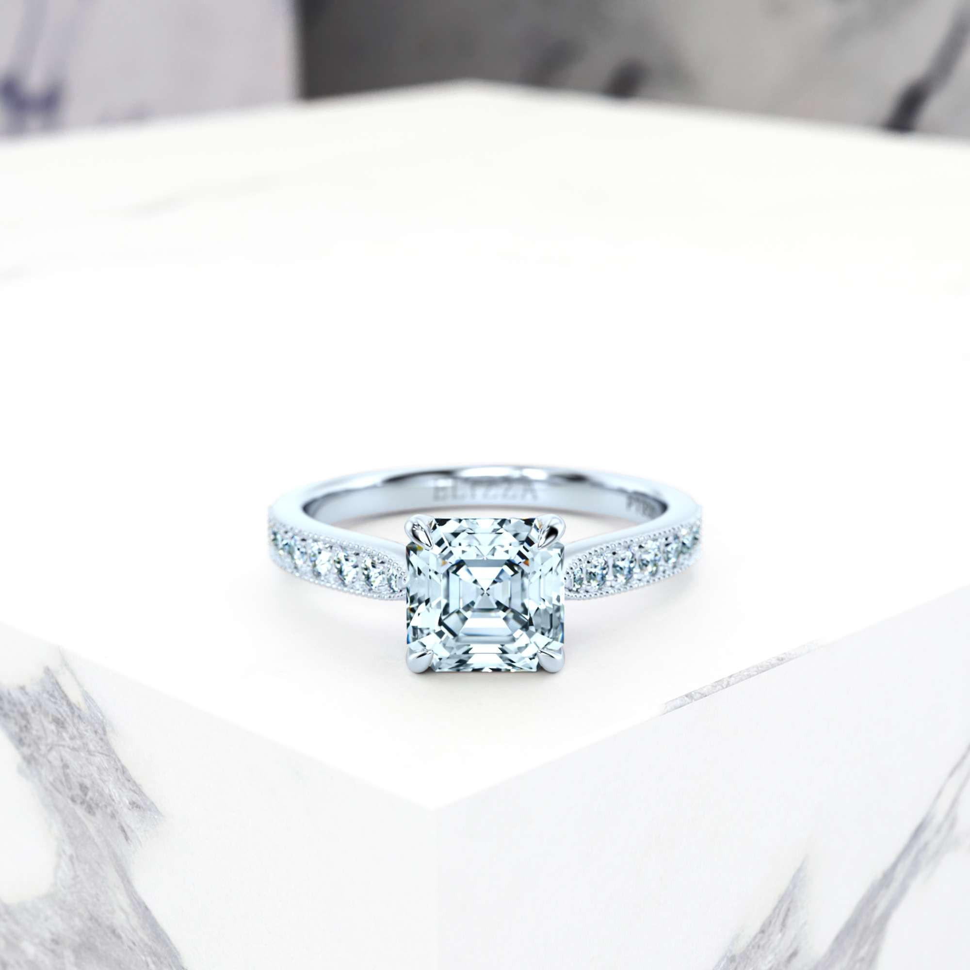 Engagement ring Esmeralda Asscher | Asscher | 14K White gold | Natural | EZA Certified | 0.40ct SI1 H 2