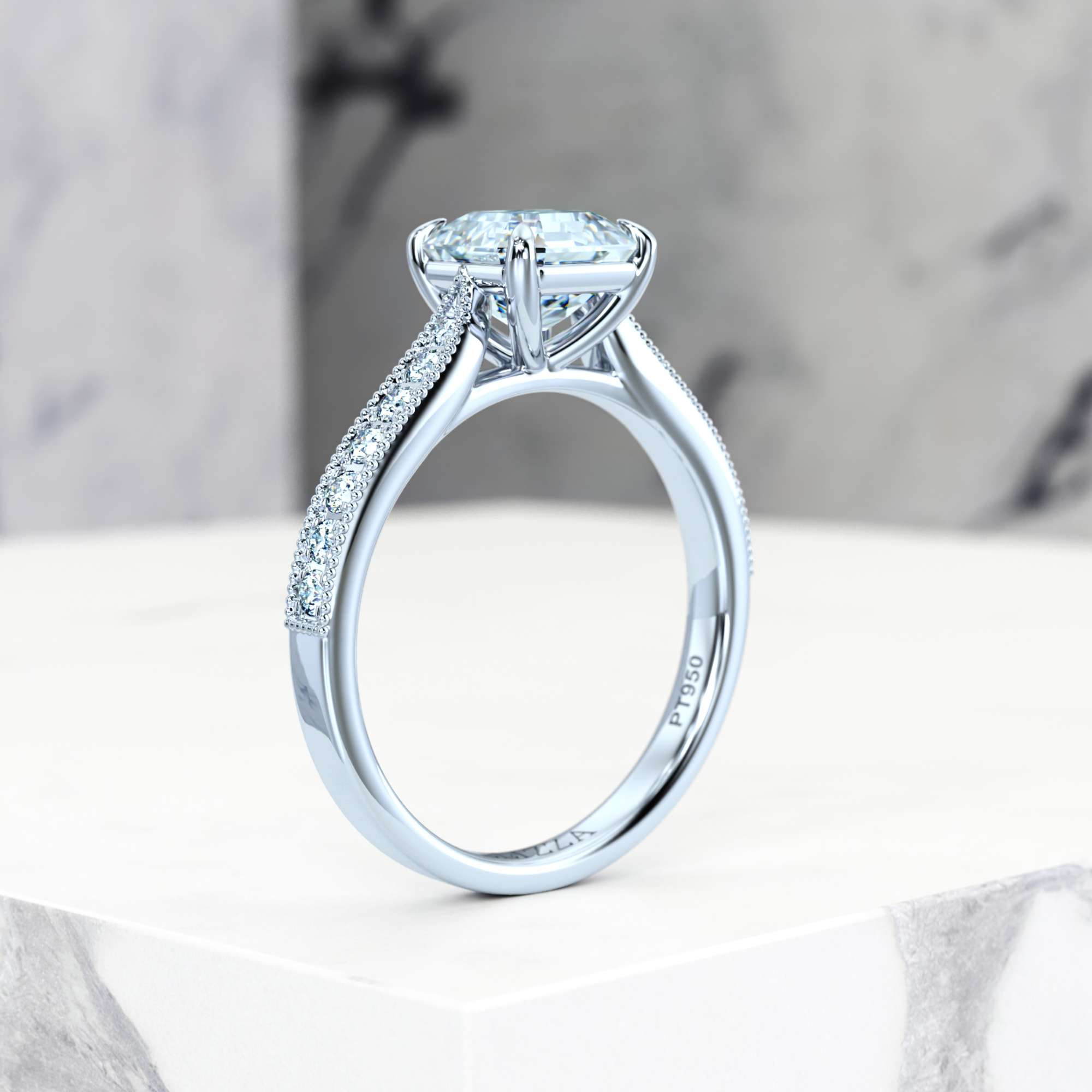 Engagement ring Esmeralda Asscher | Asscher | 18K White Gold | Natural | EZA Certified | 0.20ct SI1 H 6