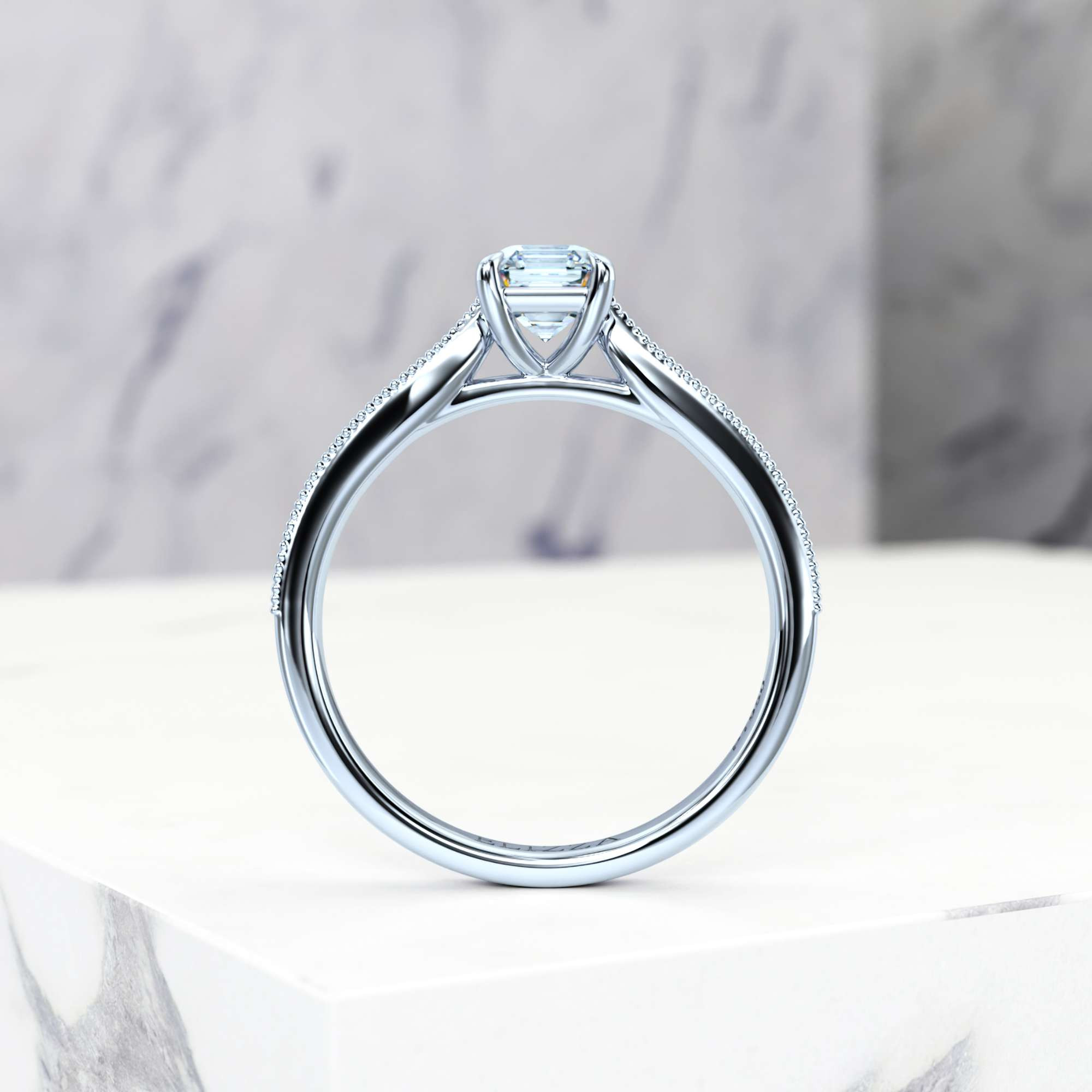 Engagement ring Esmeralda Asscher | Asscher | 18K White Gold | Natural | EZA Certified | 0.20ct SI1 H 3