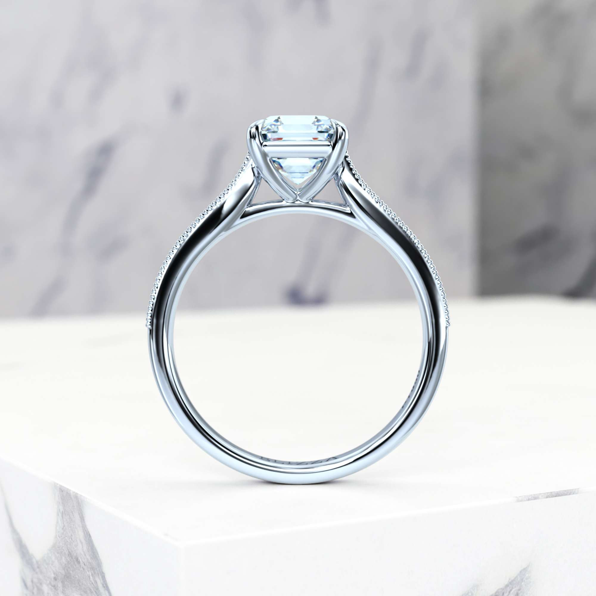 Engagement ring Esmeralda Asscher | Asscher | 18K White Gold | Natural | EZA Certified | 0.20ct SI1 H 4