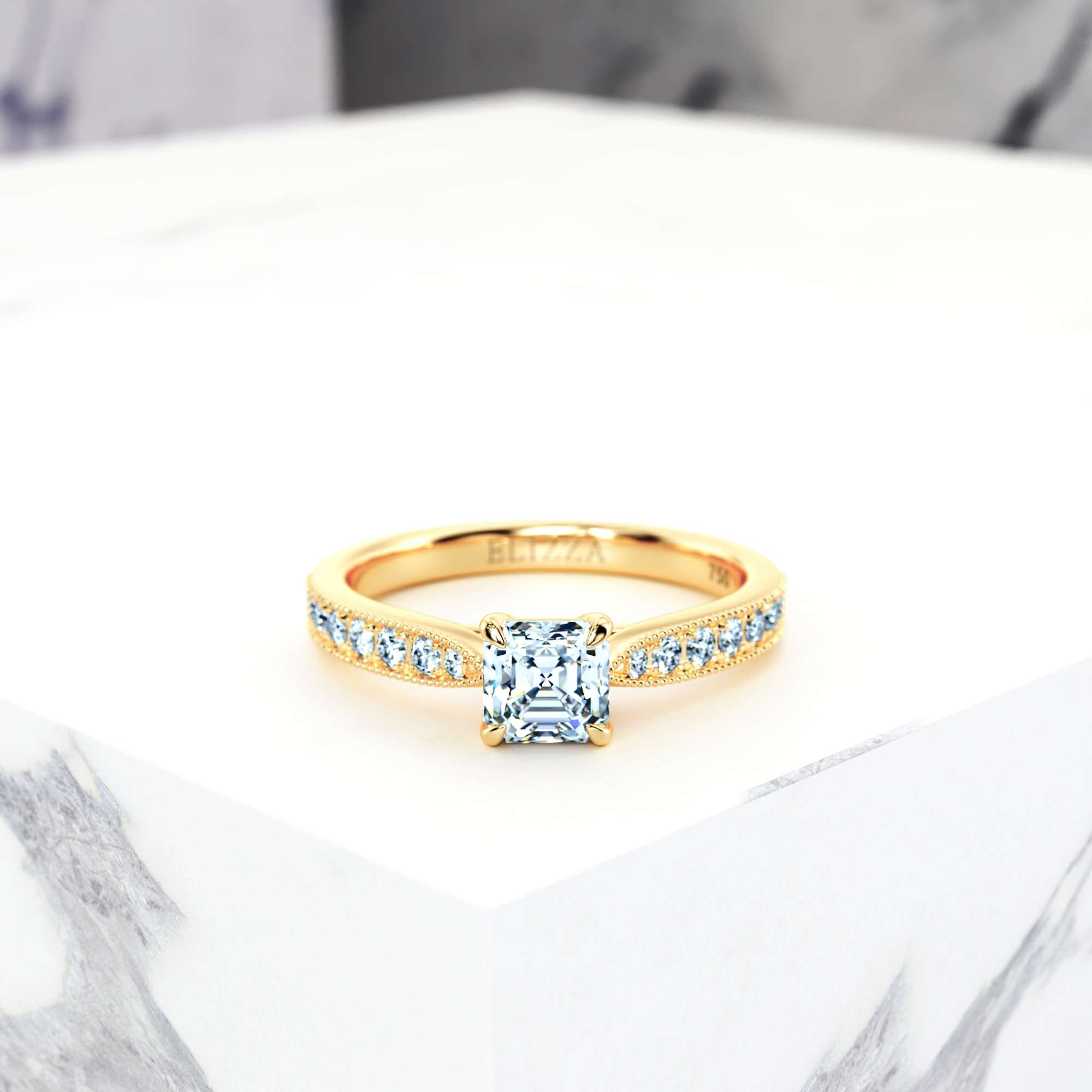 Engagement ring Esmeralda Asscher | Asscher | 14K Yellow gold | Natural | EZA Certified | 0.20ct VS2 G 1
