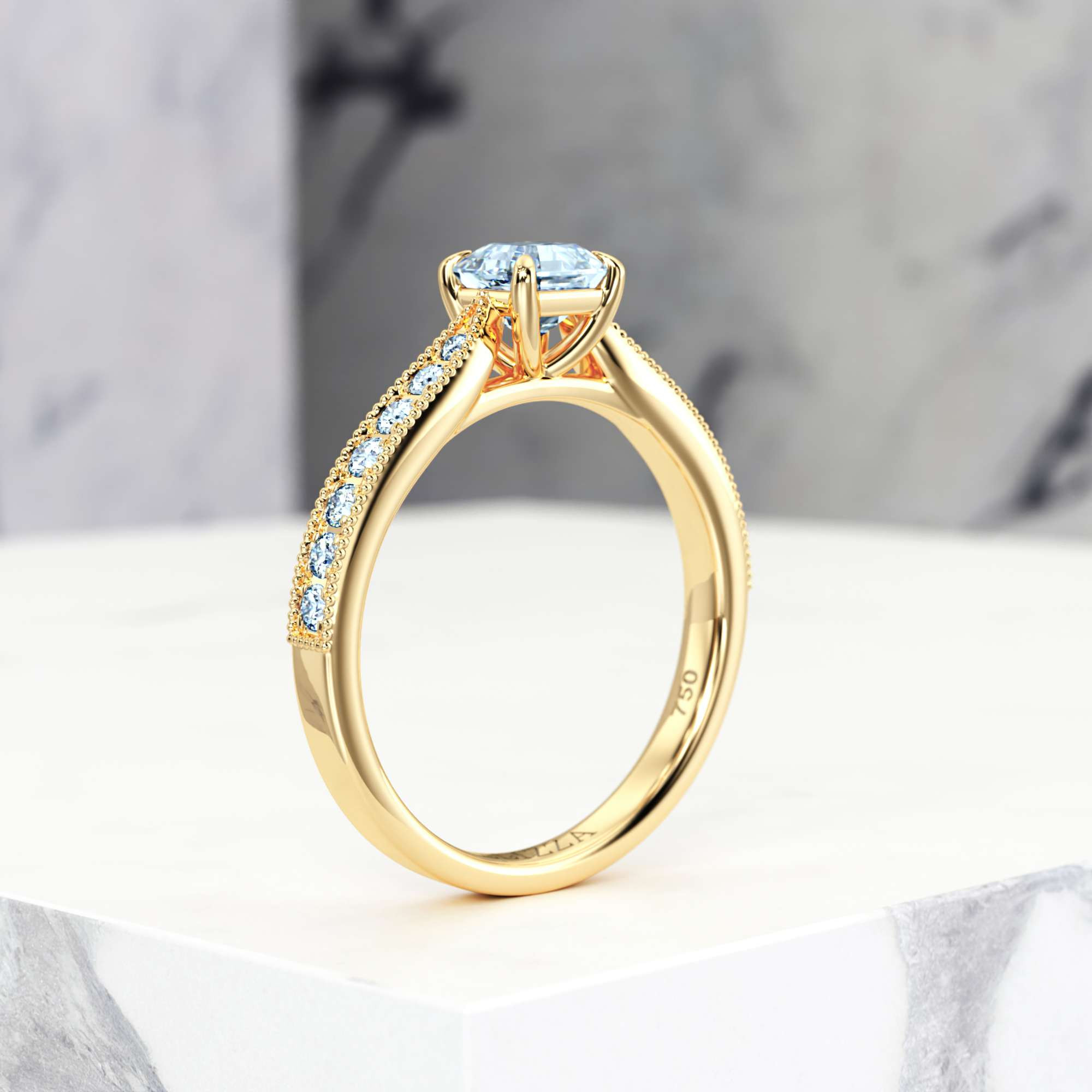 Engagement ring Esmeralda Asscher | Asscher | 14K Yellow gold | Natural | EZA Certified | 0.20ct VS2 G 5