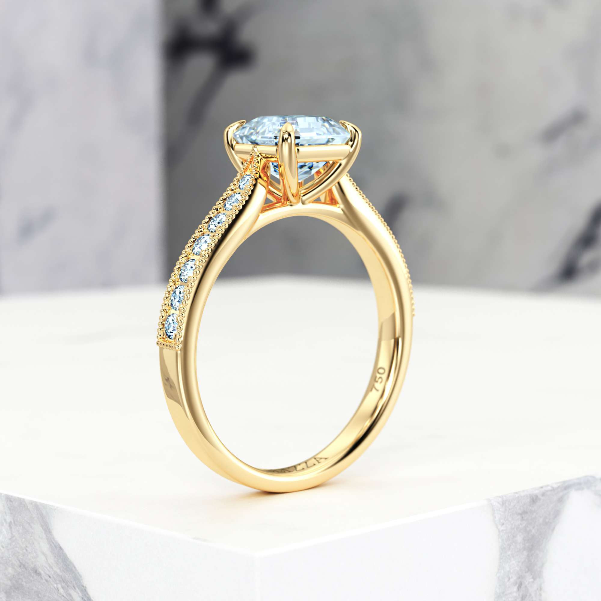 Engagement ring Esmeralda Asscher | Asscher | 14K Yellow gold | Natural | EZA Certified | 0.20ct VS2 G 6