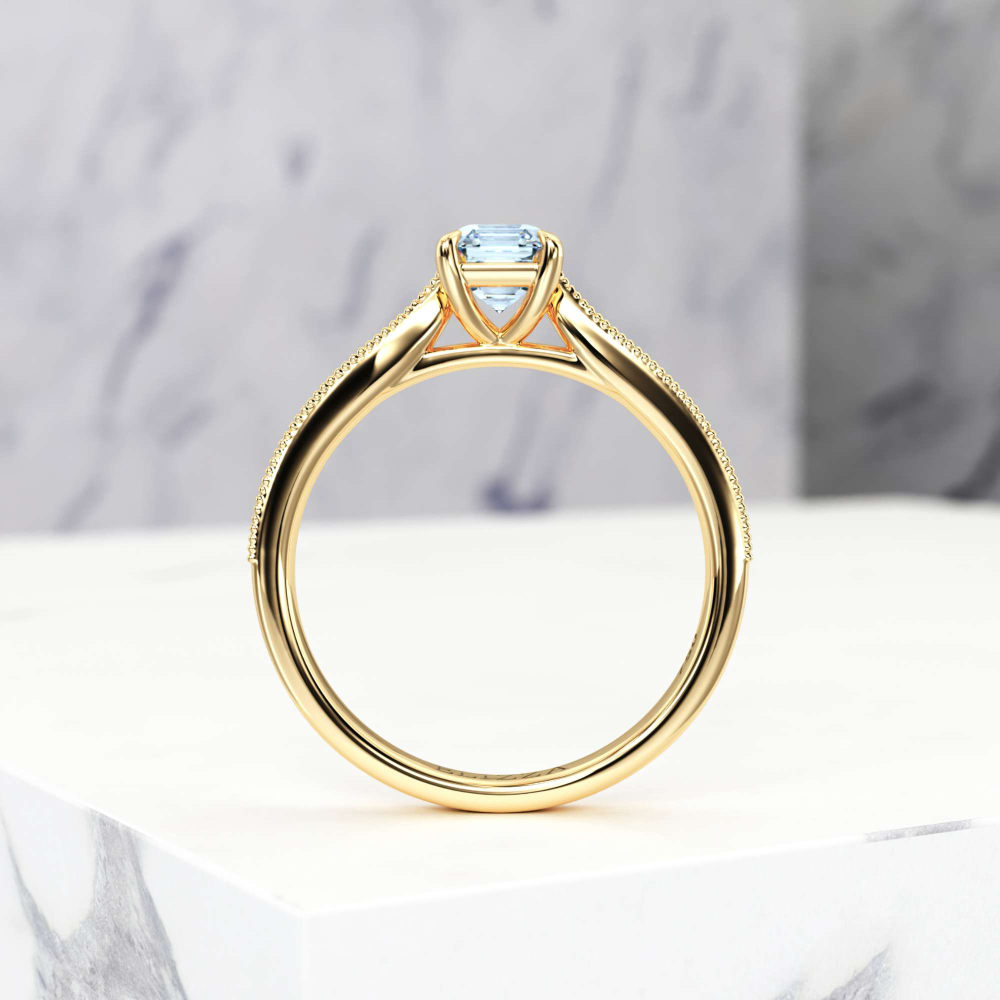 Engagement ring Esmeralda Asscher | Asscher | 14K Yellow gold | Natural | EZA Certified | 0.20ct VS2 G 3