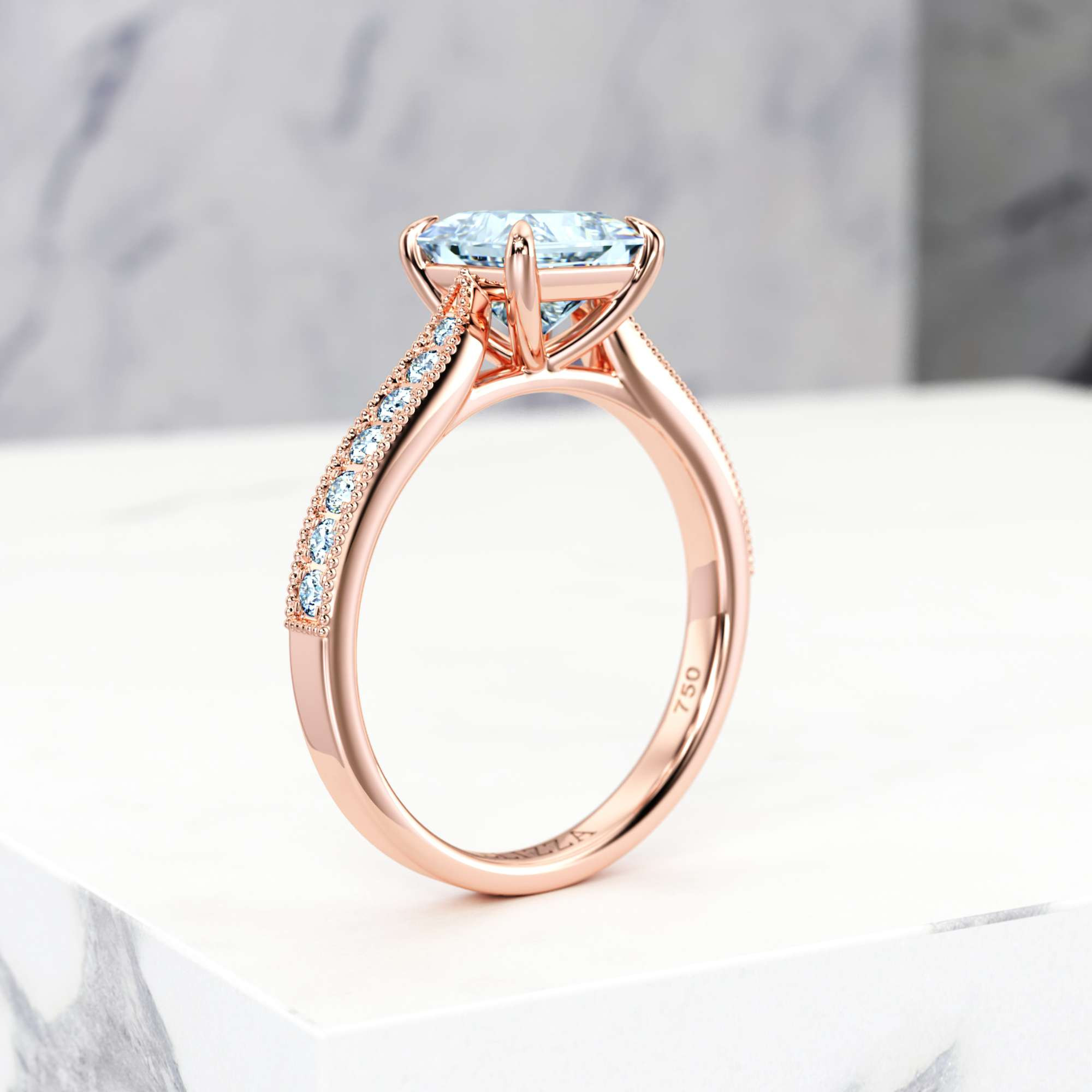 Engagement ring Esmeralda Princess | Princess | 14K Rose gold | Natural | GIA Certified | 0.30ct SI1 H 6
