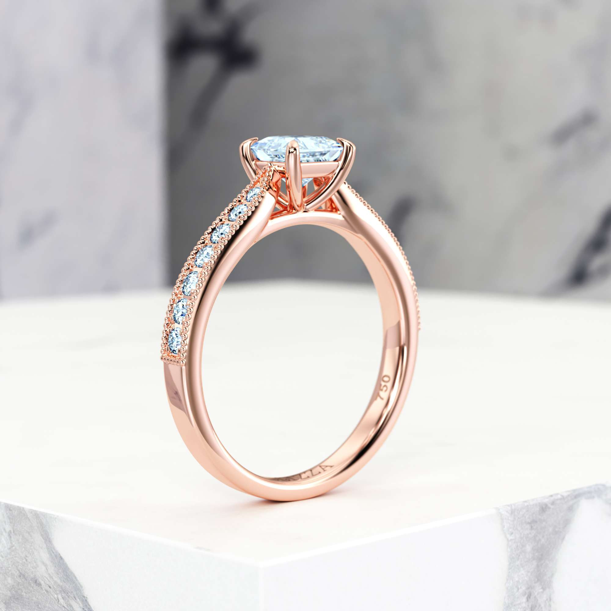 Engagement ring Esmeralda Princess | Princess | 14K Rose gold | Natural | GIA Certified | 0.30ct SI1 H 5