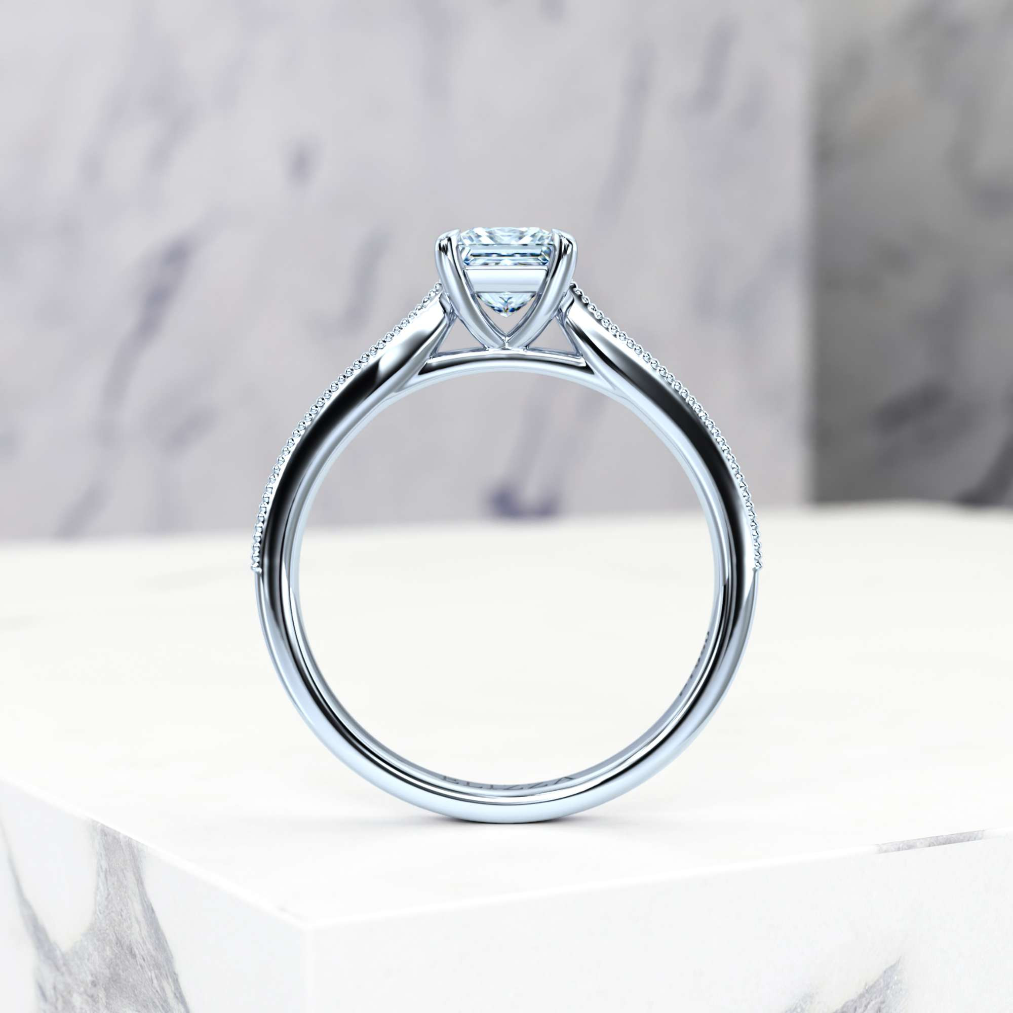 Engagement ring Esmeralda Princess | Princess | Platinum | Natural | EZA Certified | 0.20ct SI1 H 3