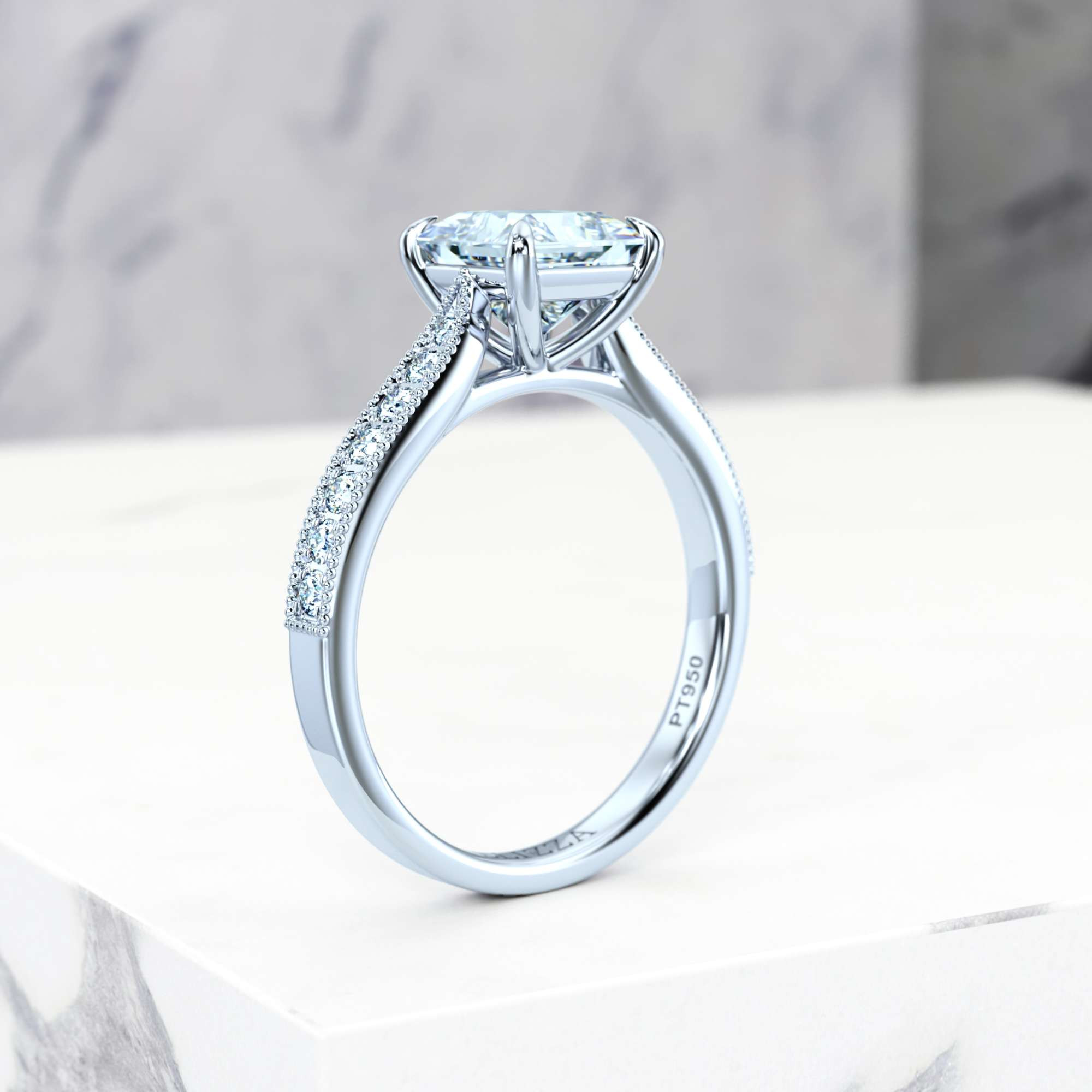 Engagement ring Esmeralda Princess | Princess | Platinum | Natural | EZA Certified | 0.20ct SI1 H 6