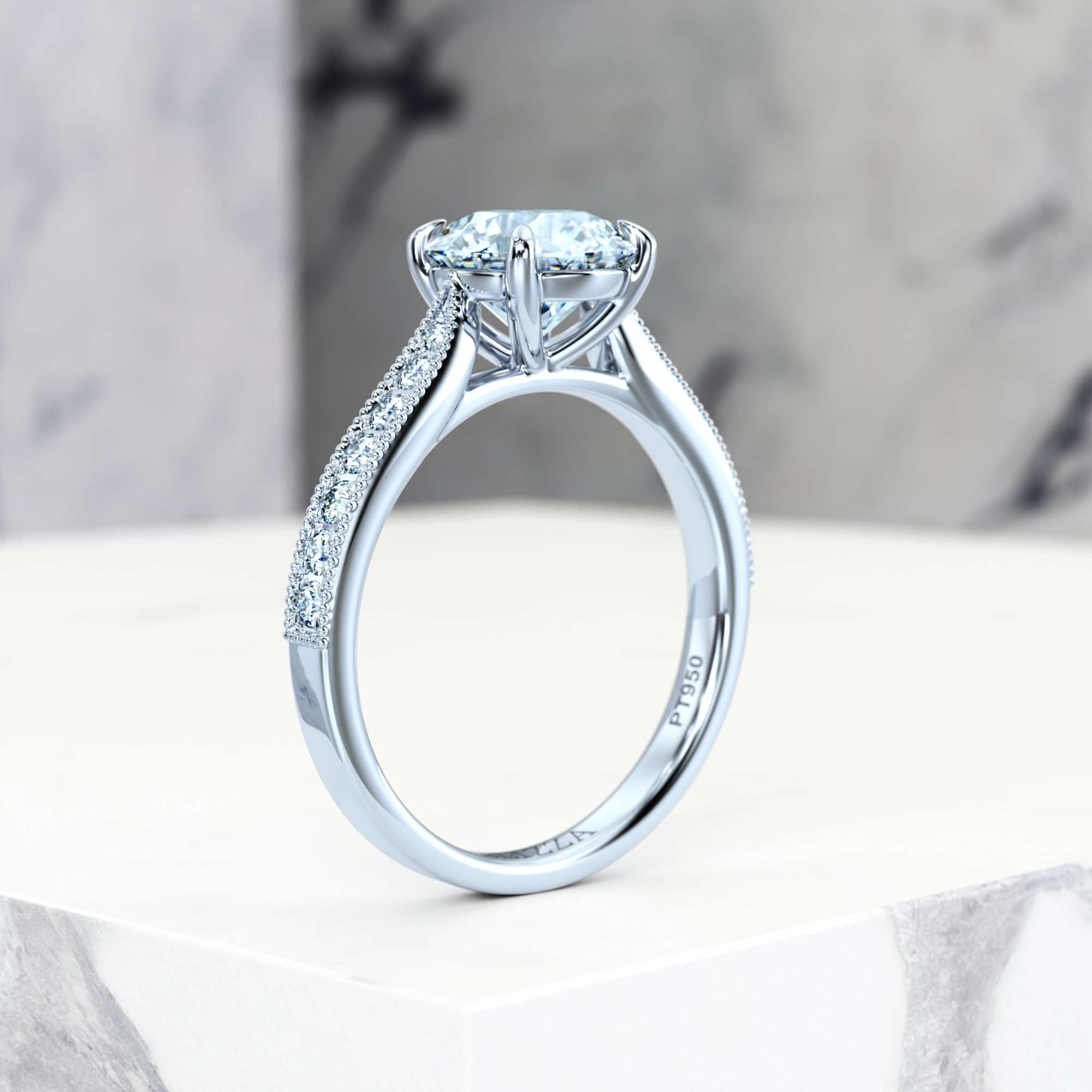 Engagement ring Esmeralda Round | Round | Platinum | Natural | GIA Certified | 0.30ct SI1 H 6