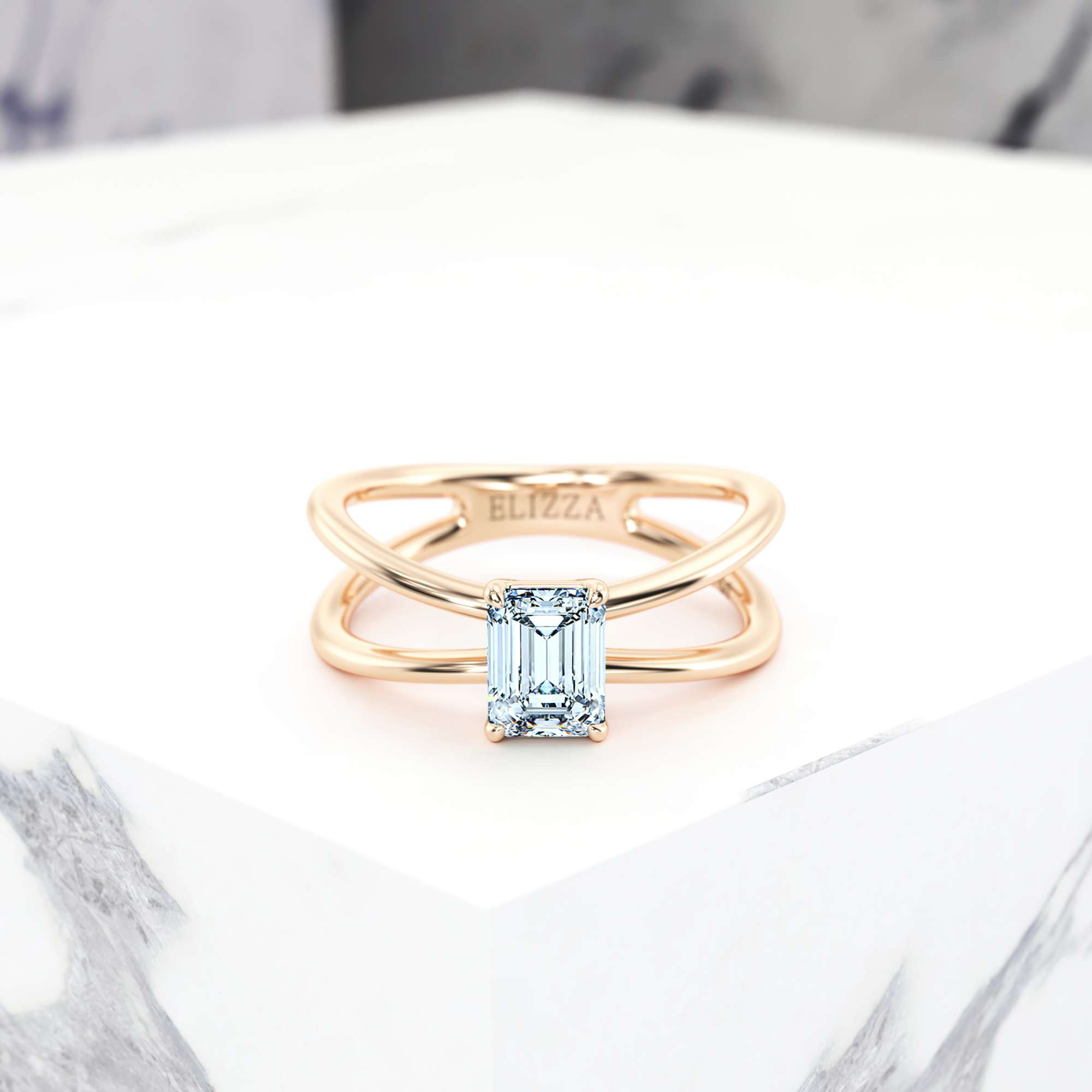Engagement ring Eve Emerald | Emerald | 14K Rose gold | Natural | GIA Certified | 0.30ct SI1 H 1
