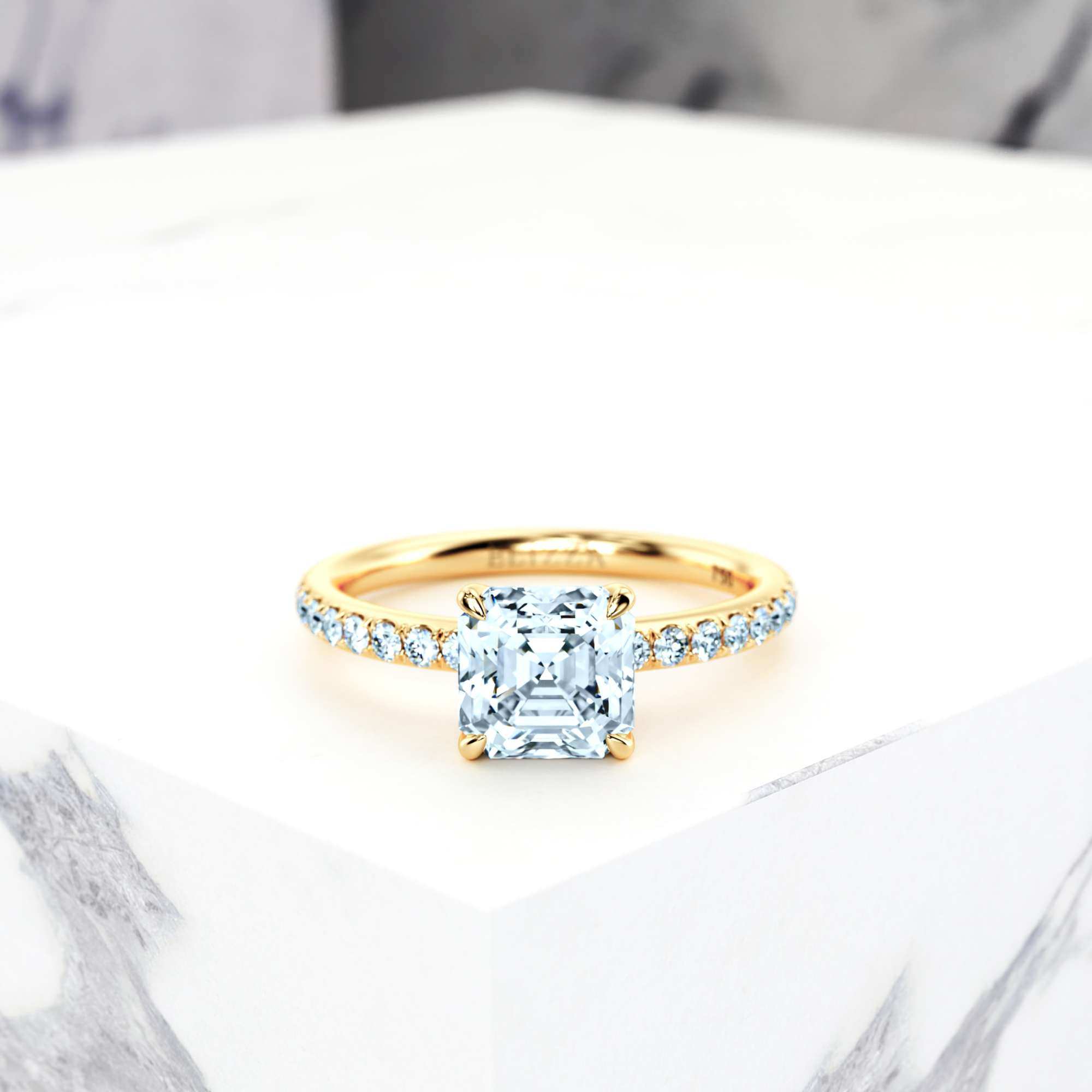 Engagement ring Evelyn Asscher | Asscher | 14K Yellow gold | Natural | EZA Certified | 0.20ct VS2 G 2