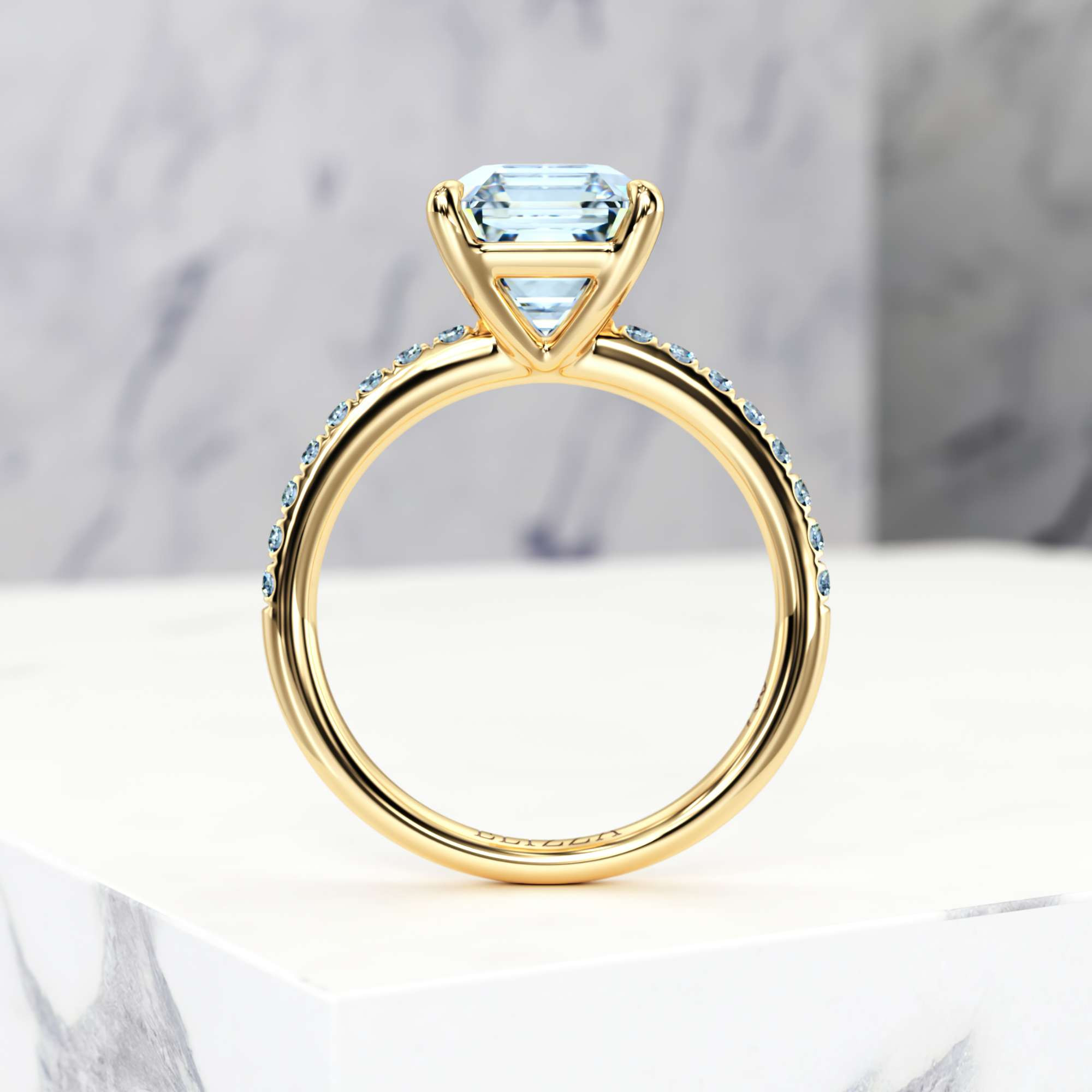 Engagement ring Evelyn Asscher | Asscher | 14K Yellow gold | Natural | EZA Certified | 0.20ct VS2 G 6