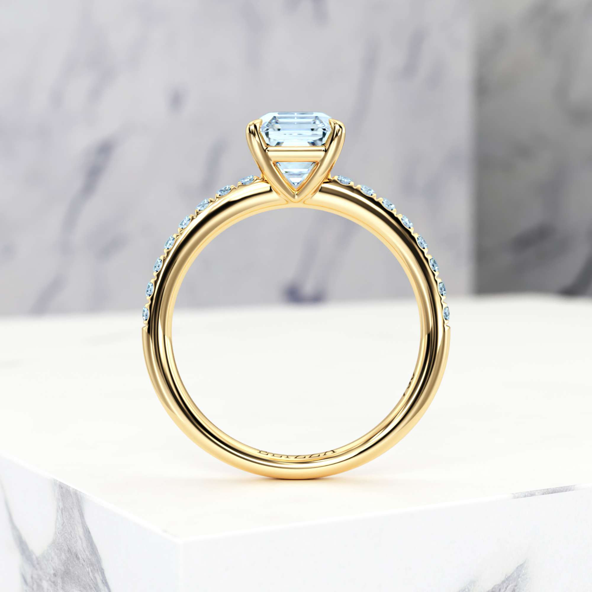 Engagement ring Evelyn Asscher | Asscher | 14K Yellow gold | Natural | EZA Certified | 0.20ct VS2 G 5