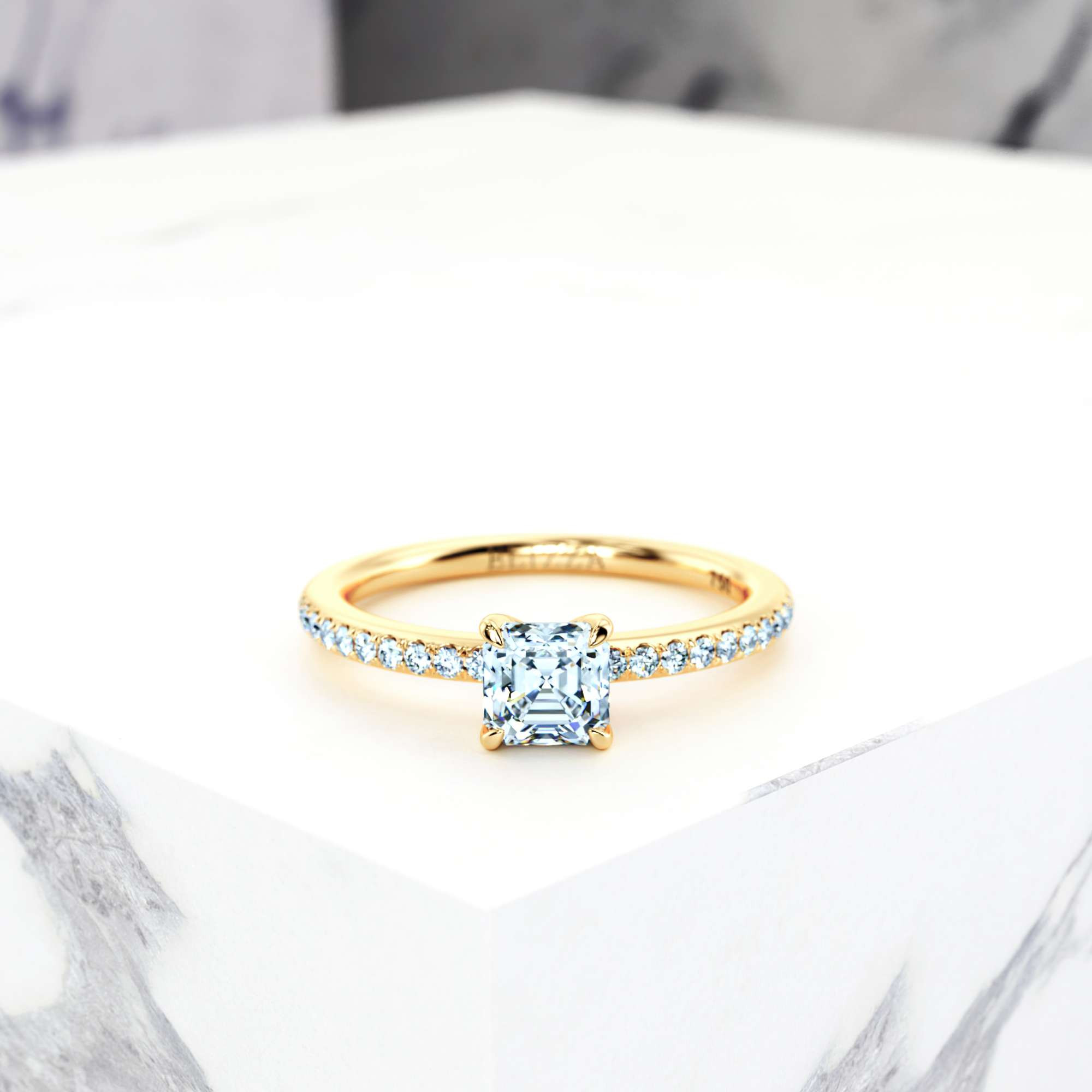 Engagement ring Evelyn Asscher | Asscher | 14K Yellow gold | Natural | EZA Certified | 0.20ct VS2 G 1