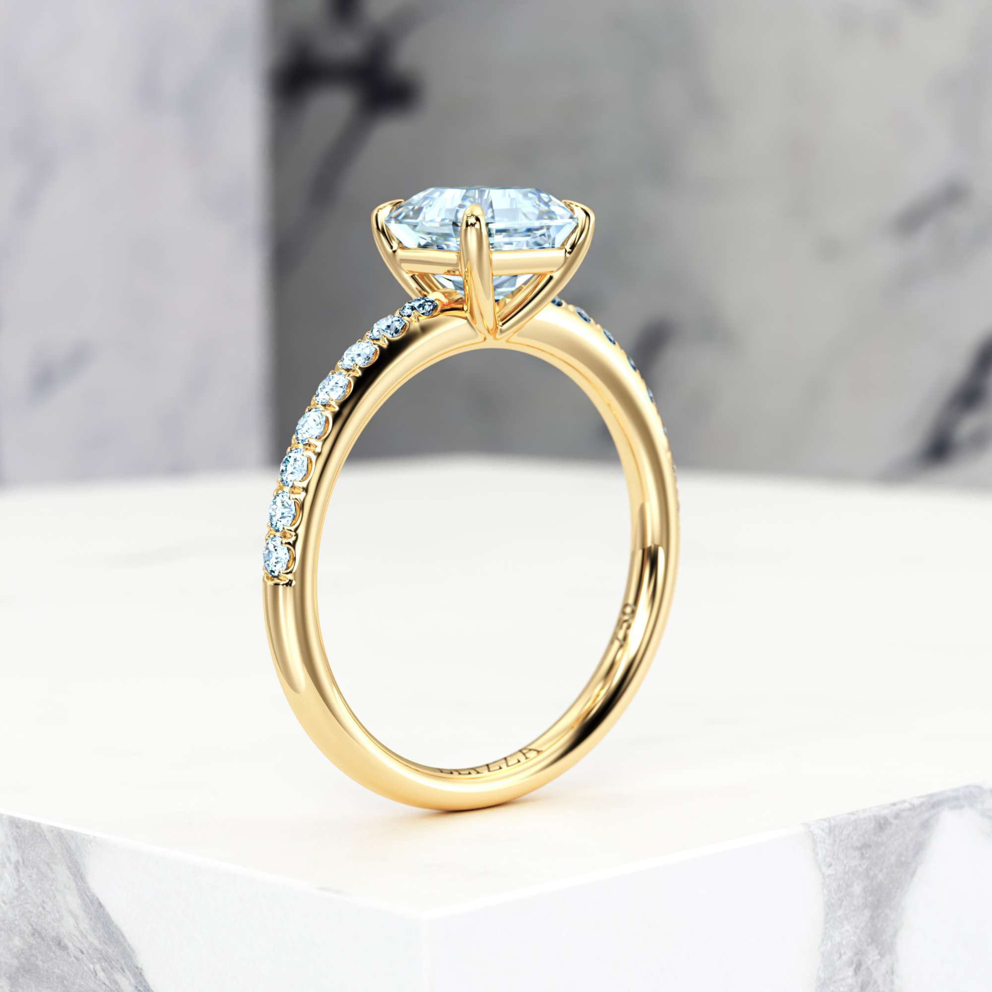 Engagement ring Evelyn Asscher | Asscher | 14K Yellow gold | Natural | EZA Certified | 0.20ct VS2 G 8