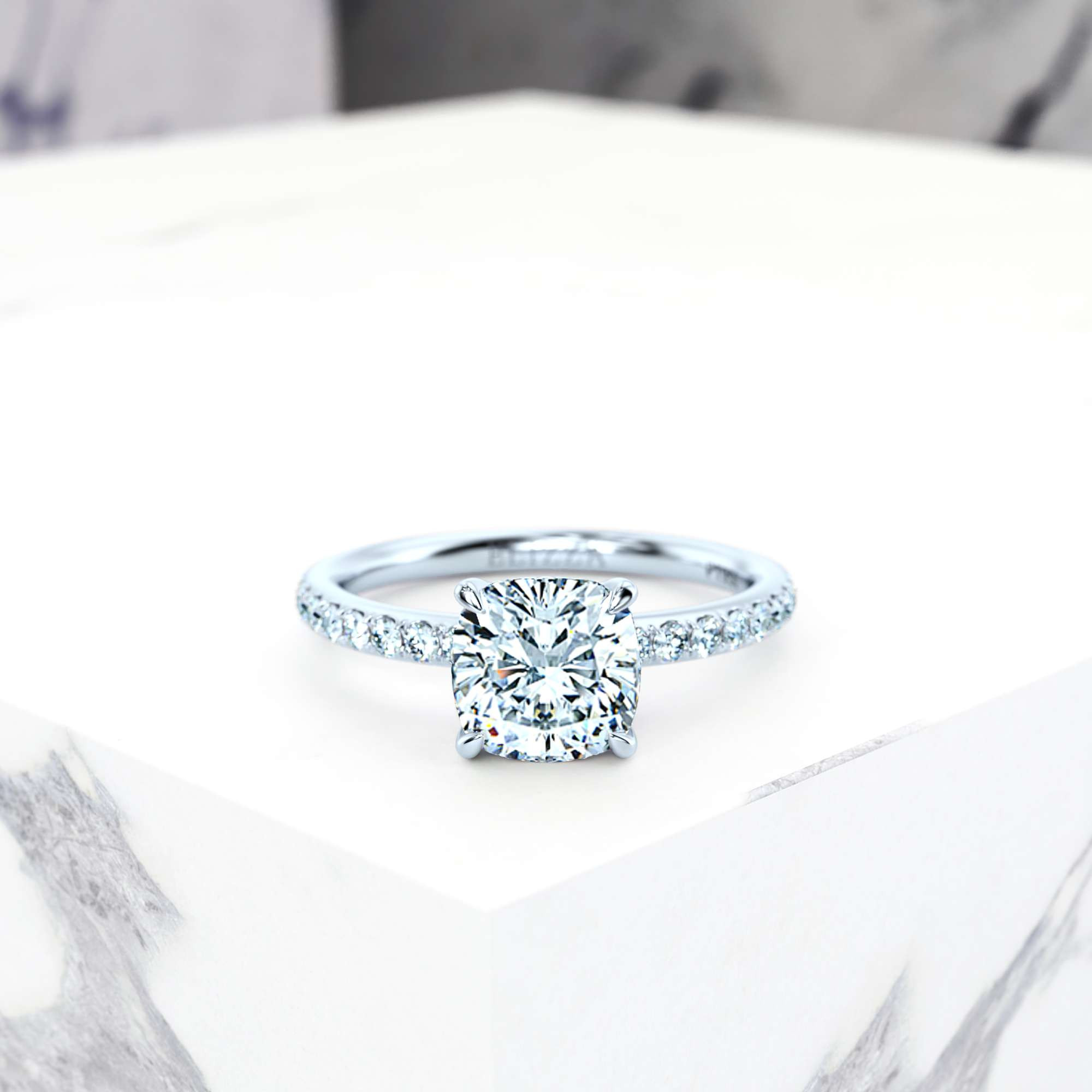 Engagement ring Evelyn Square Cushion | Square cushion | Platinum | Natural | EZA Certified | 0.20ct SI1 H 2