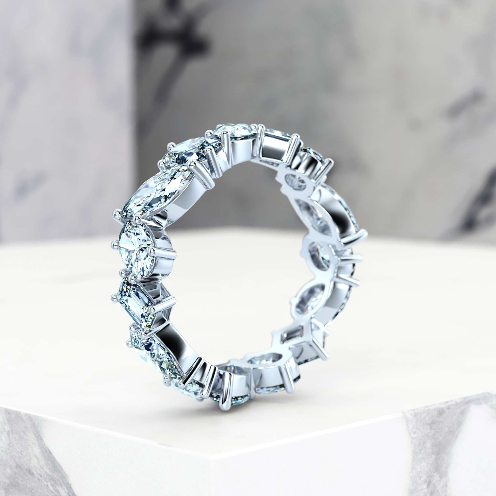 Wedding ring Euli | For her | 14K White gold | 50% | Natural 3