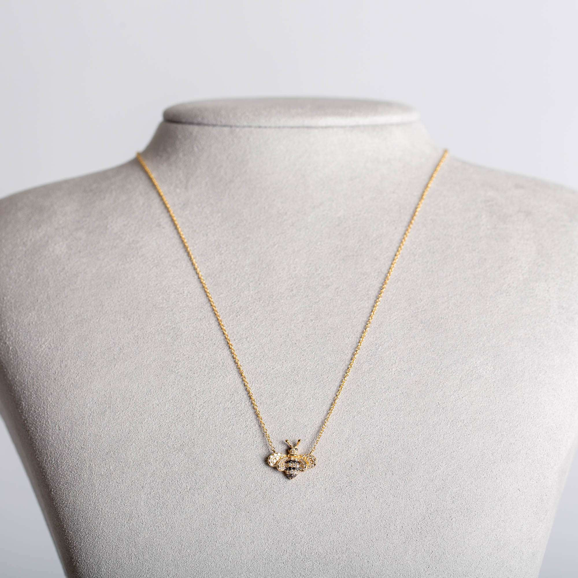 Diamant Bienen Halskette | 14K Gelbgold 1