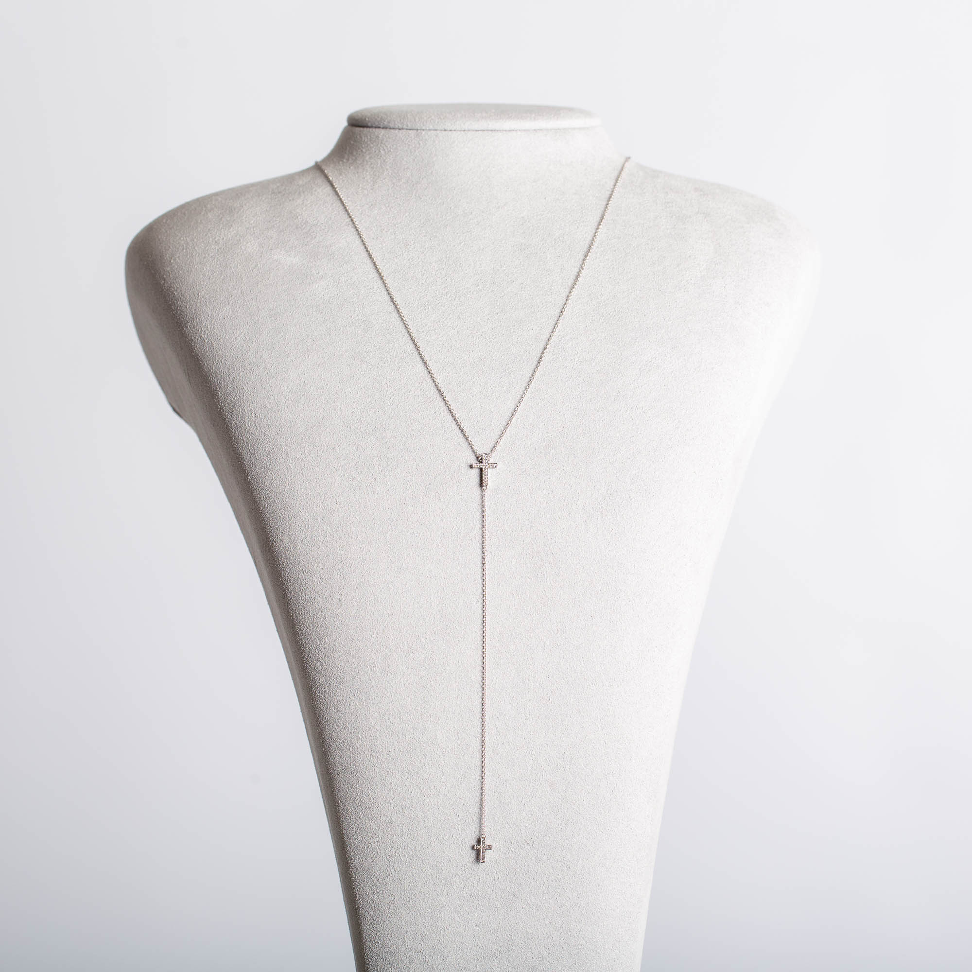 Diamond Double Cross Necklace | 18K Rose Gold 1