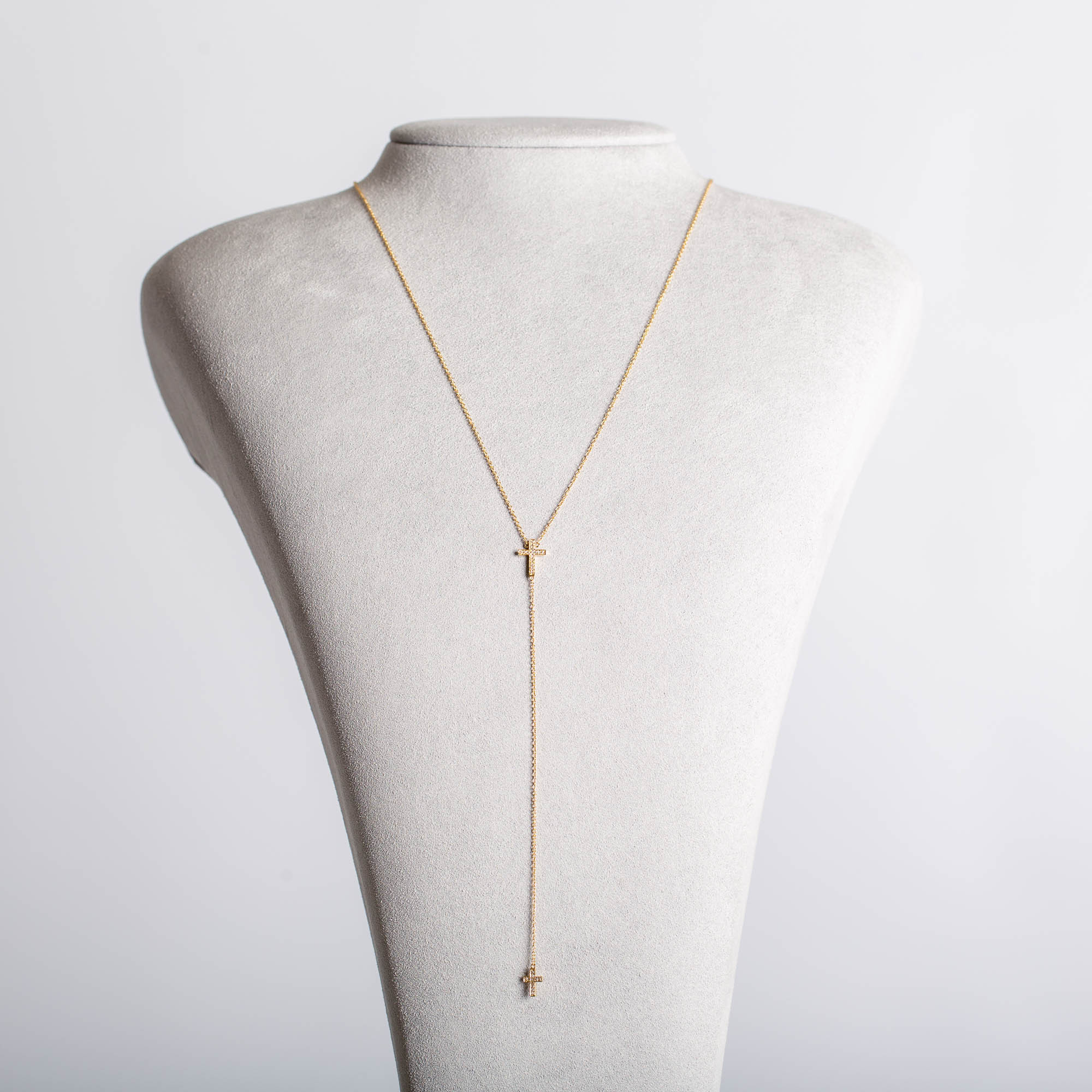 Diamond Double Cross Necklace | 18K Yellow Gold 1