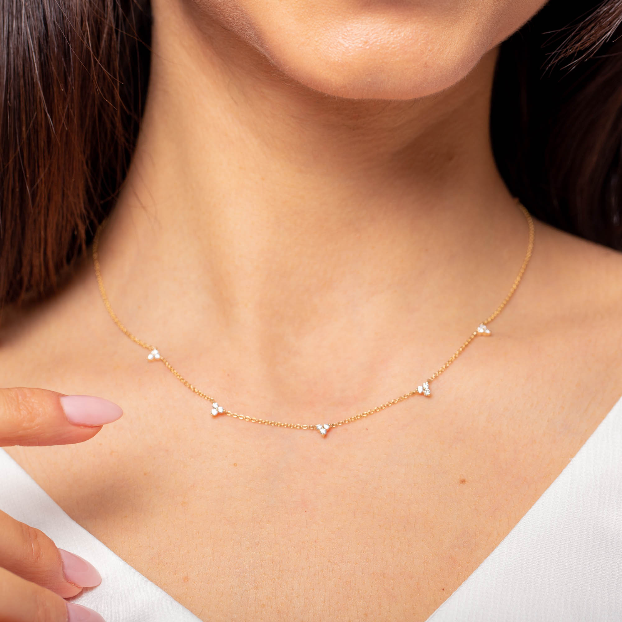 Diamant-Halskette mit fünf Dreiecken | 14K Gelbgold | 3