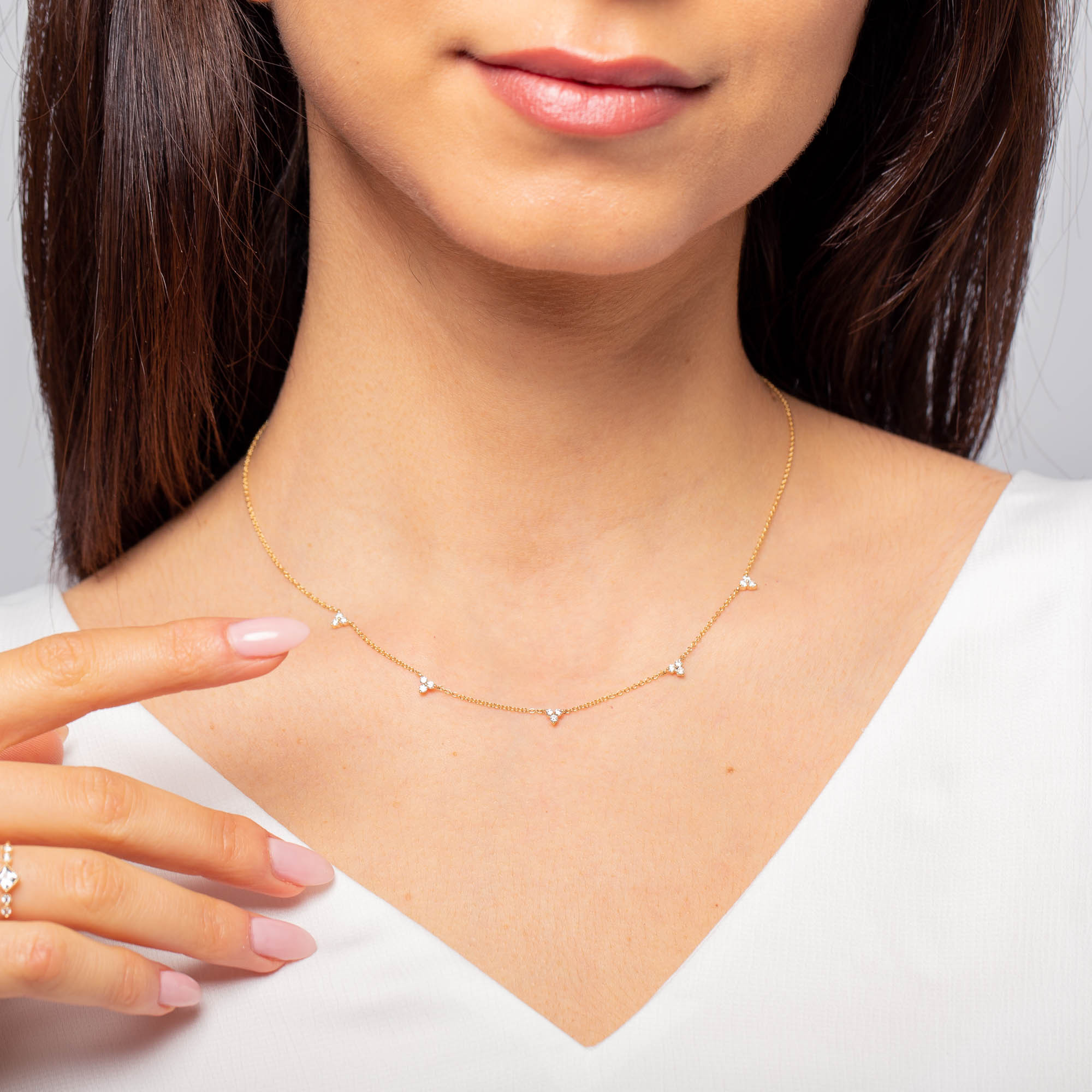 Diamant-Halskette mit fünf Dreiecken | 14K Gelbgold | 2