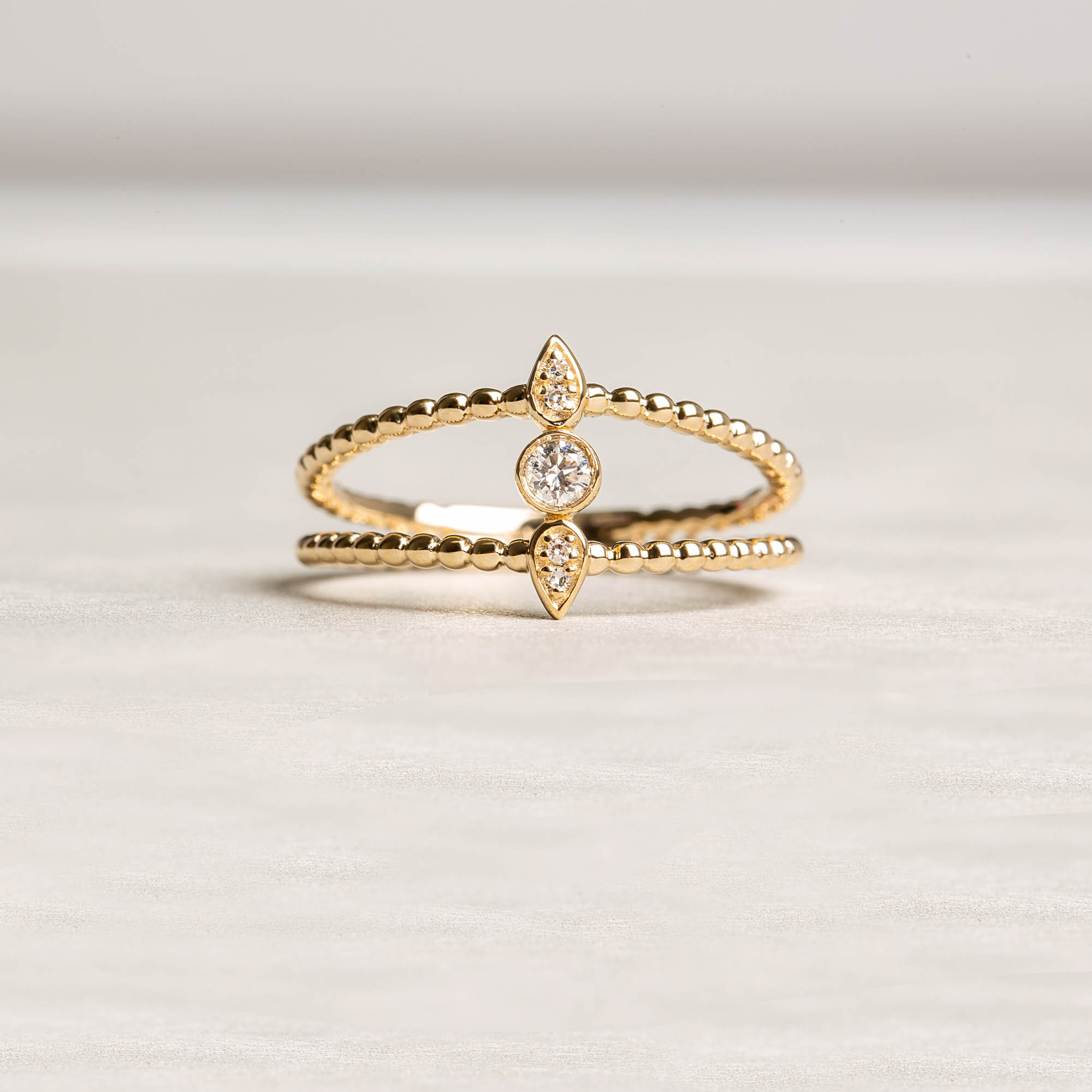 Goldener Schnatz Diamantring | 14K Gelbgold | 1
