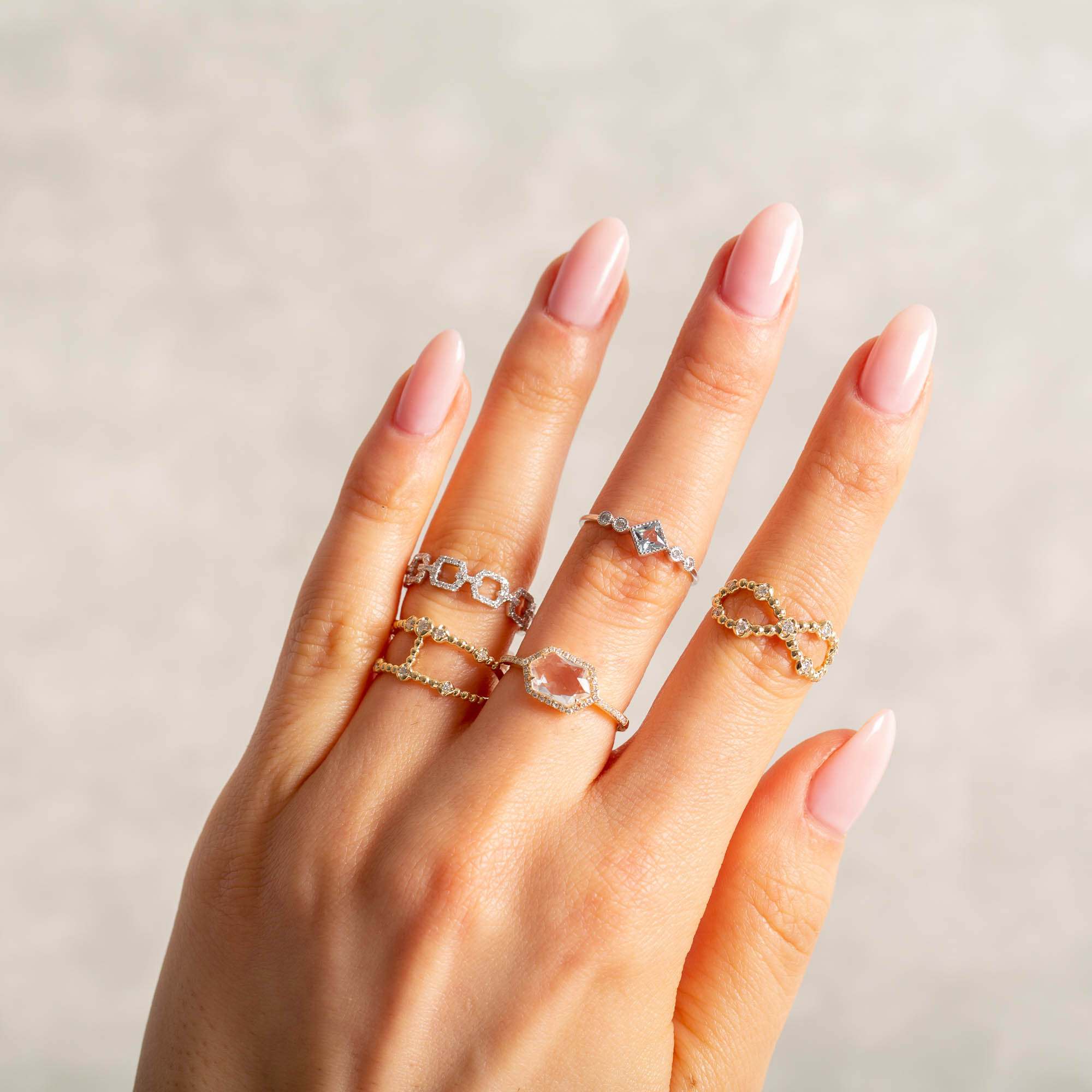 Hexagonal Chain Diamond Ring | 14K White gold | 3