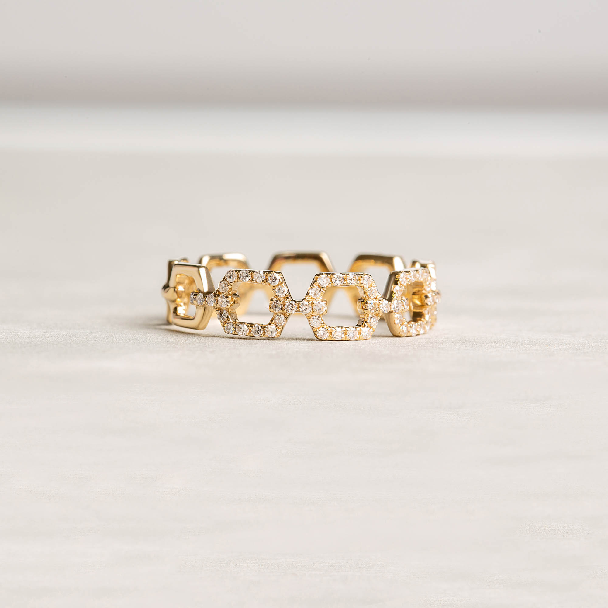 Sechseckige Ketten Diamantring | 14K Gelbgold 2