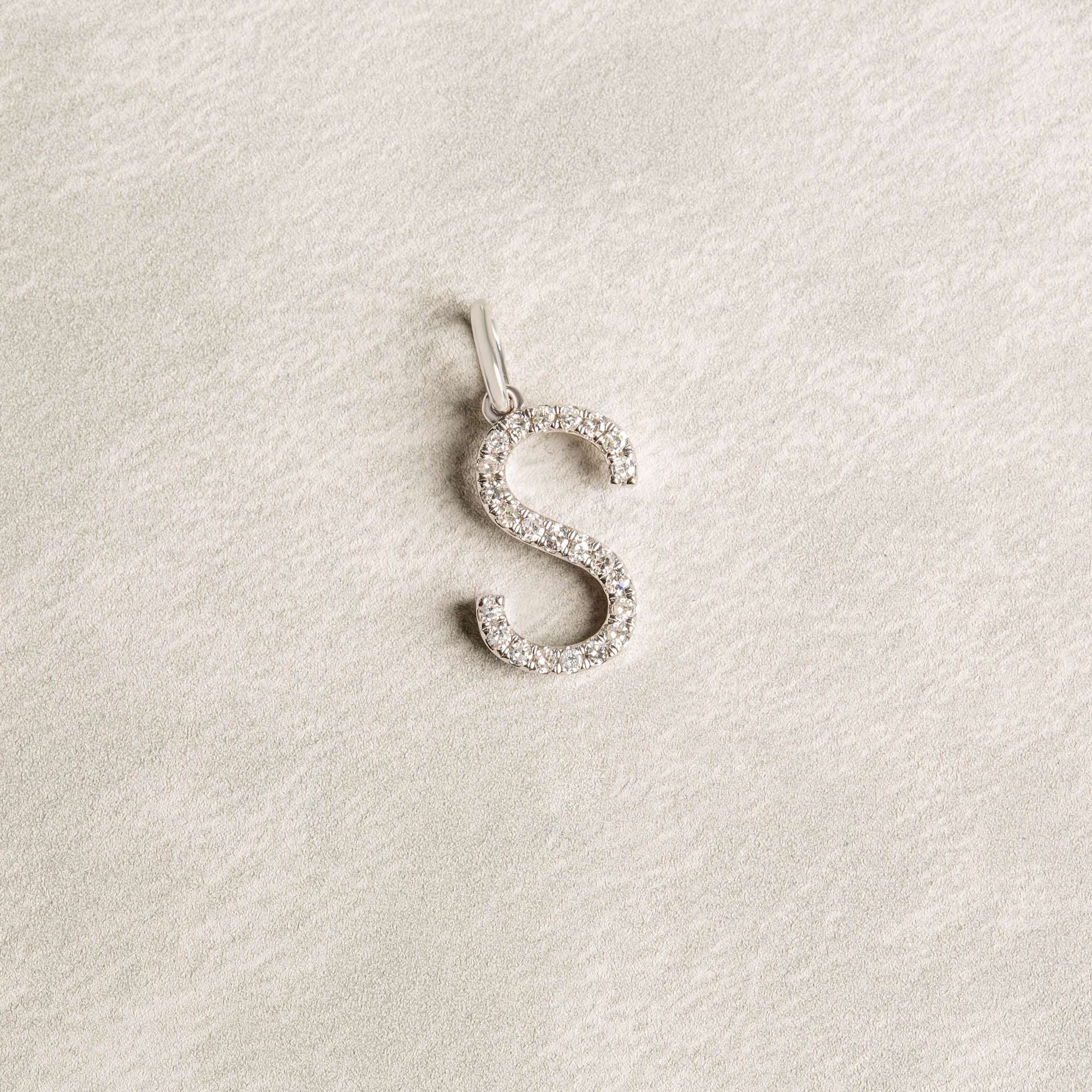 Letter Diamond Pendant | 14K White gold 11