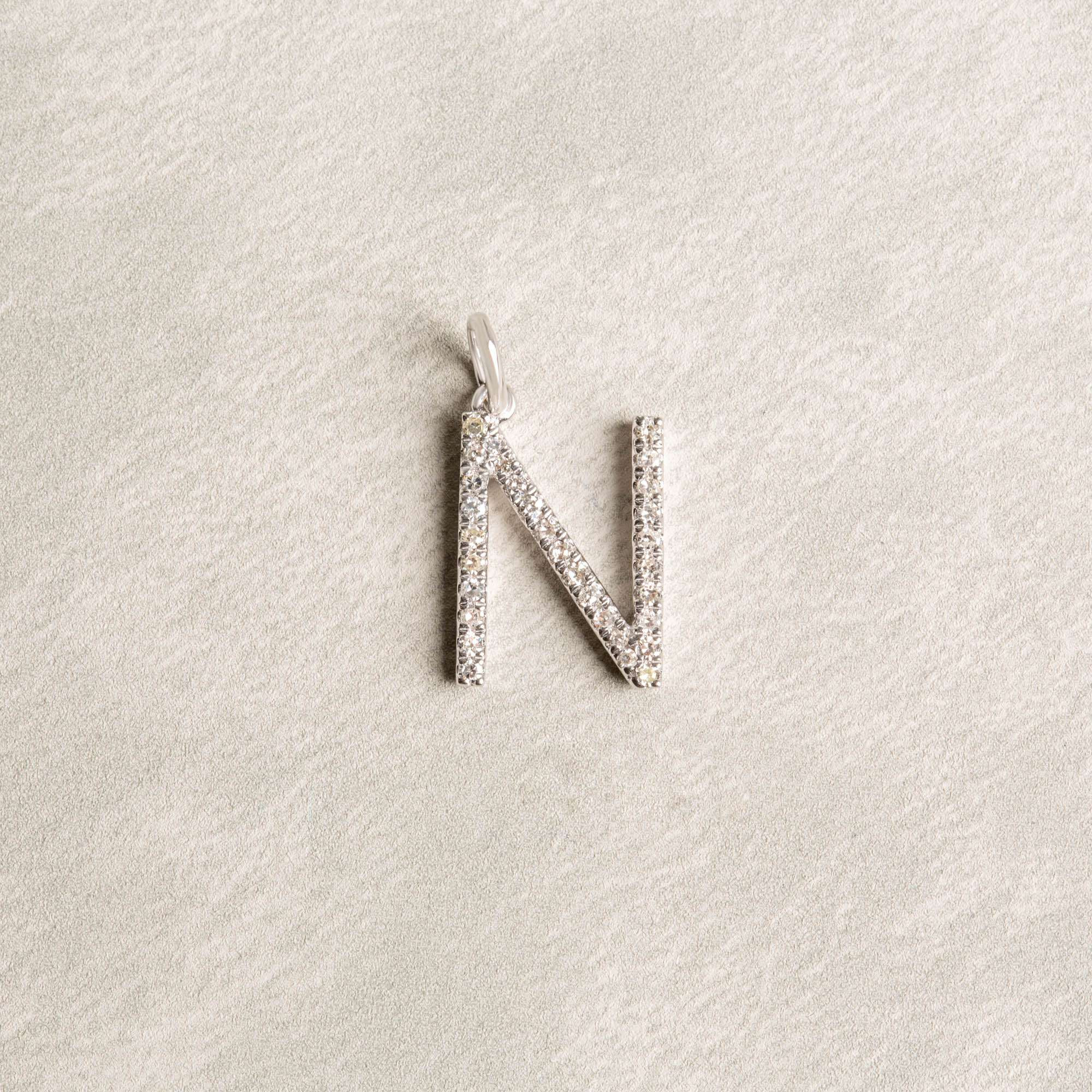 Letter Diamond Pendant | 14K White gold 10