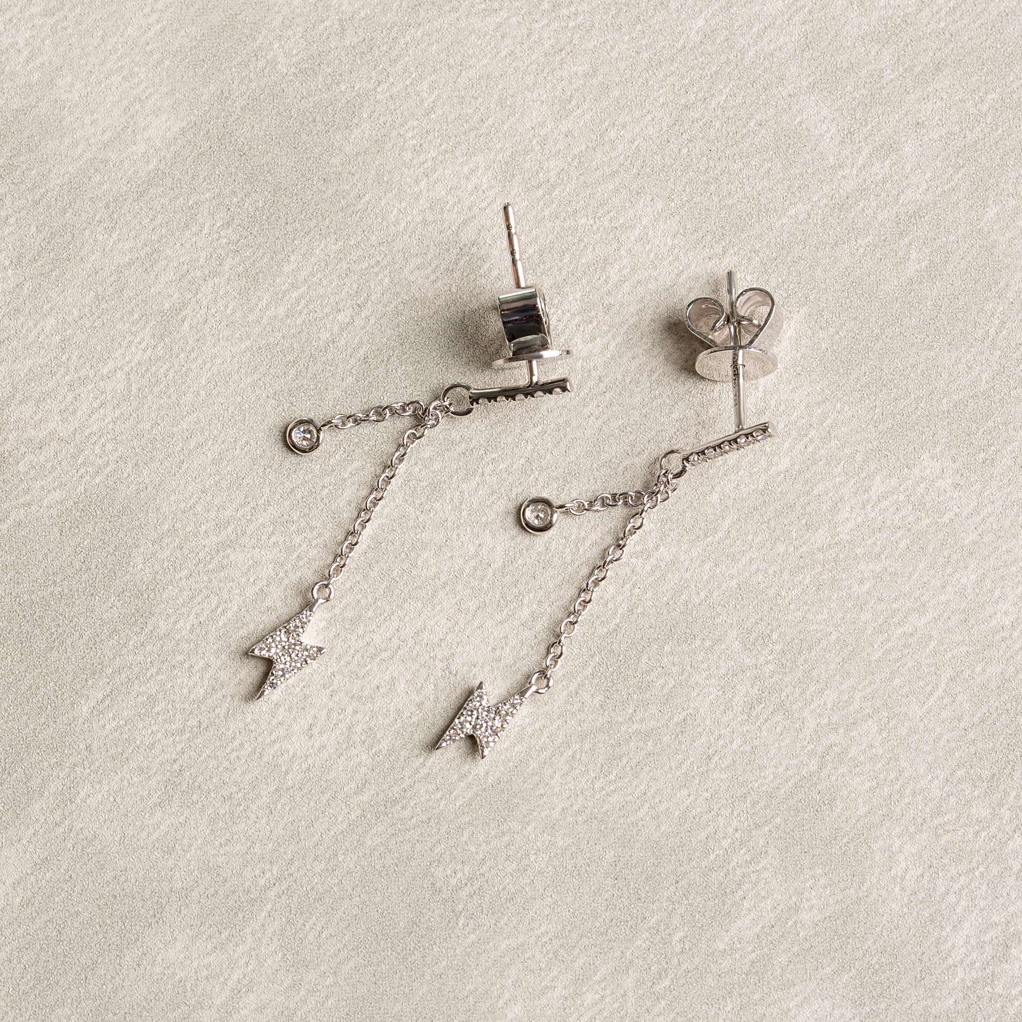 Éclair sur une chaîne - Boucles d'oreilles en diamant | Or blanc 14 ct 1