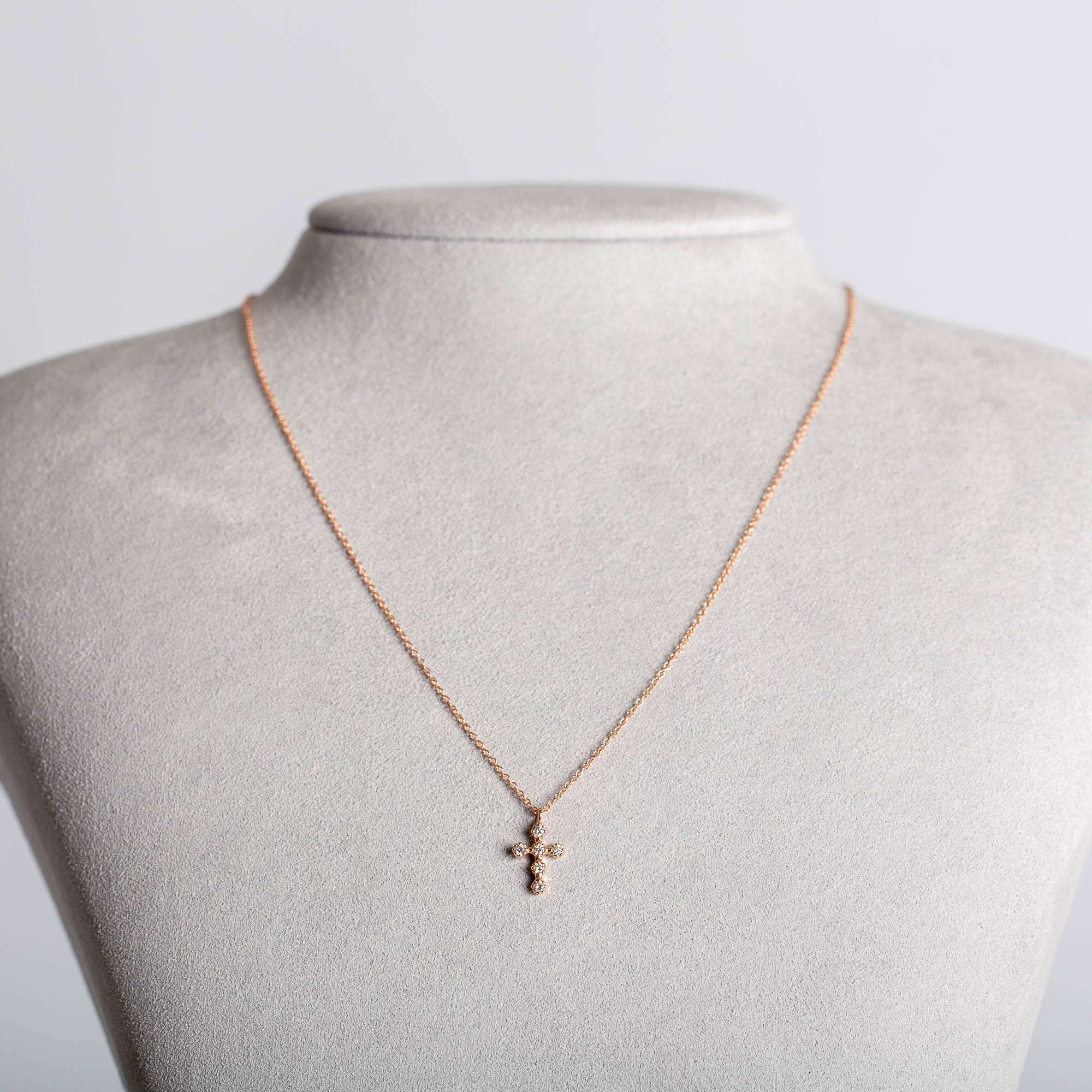Einzelne Diamant Kreuz Halskette | 14K Roségold 1