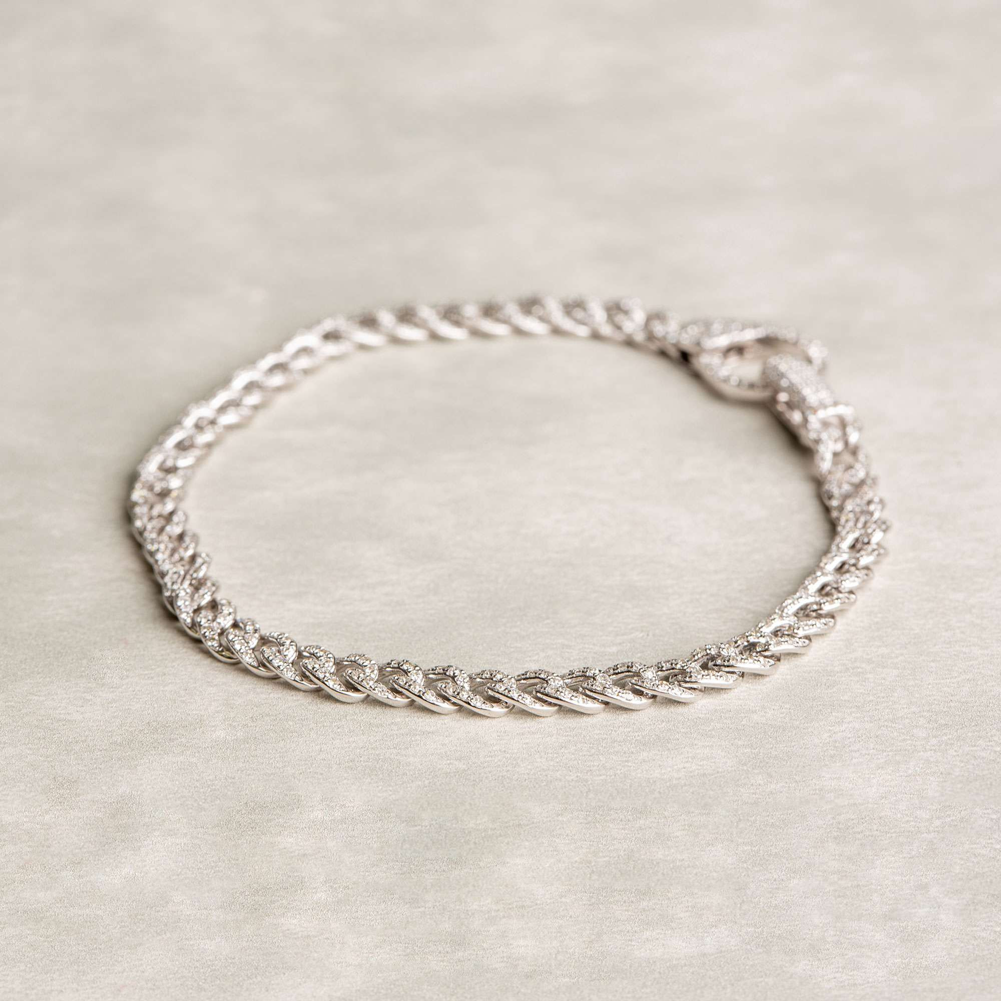 Single Row Diamond Gold Curb Bracelet