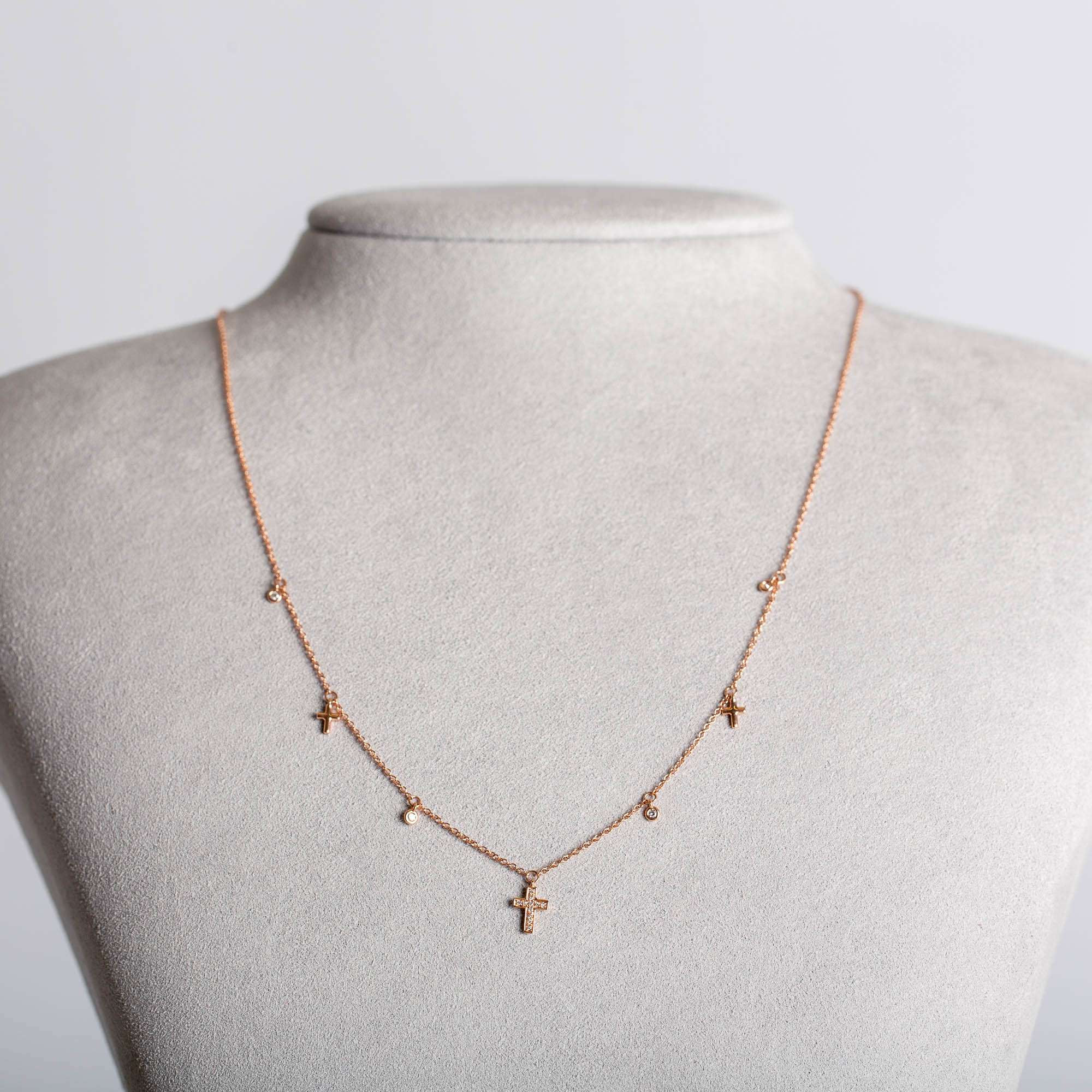 Triple Cross Diamond Necklace | 14K Rose gold 1