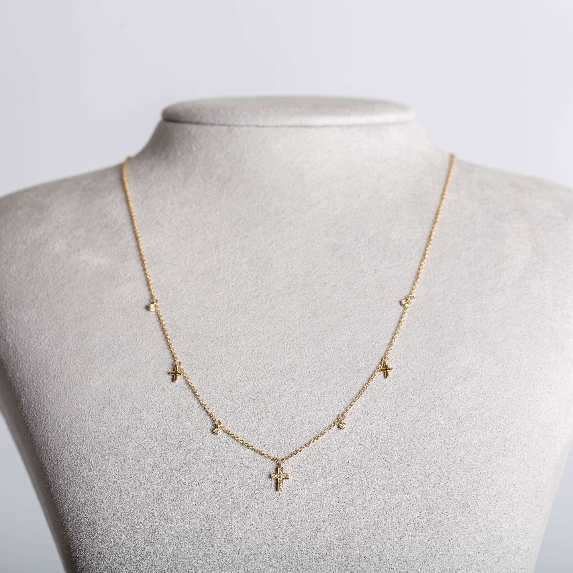 Triple Cross Diamond Necklace | 14K Yellow gold 1