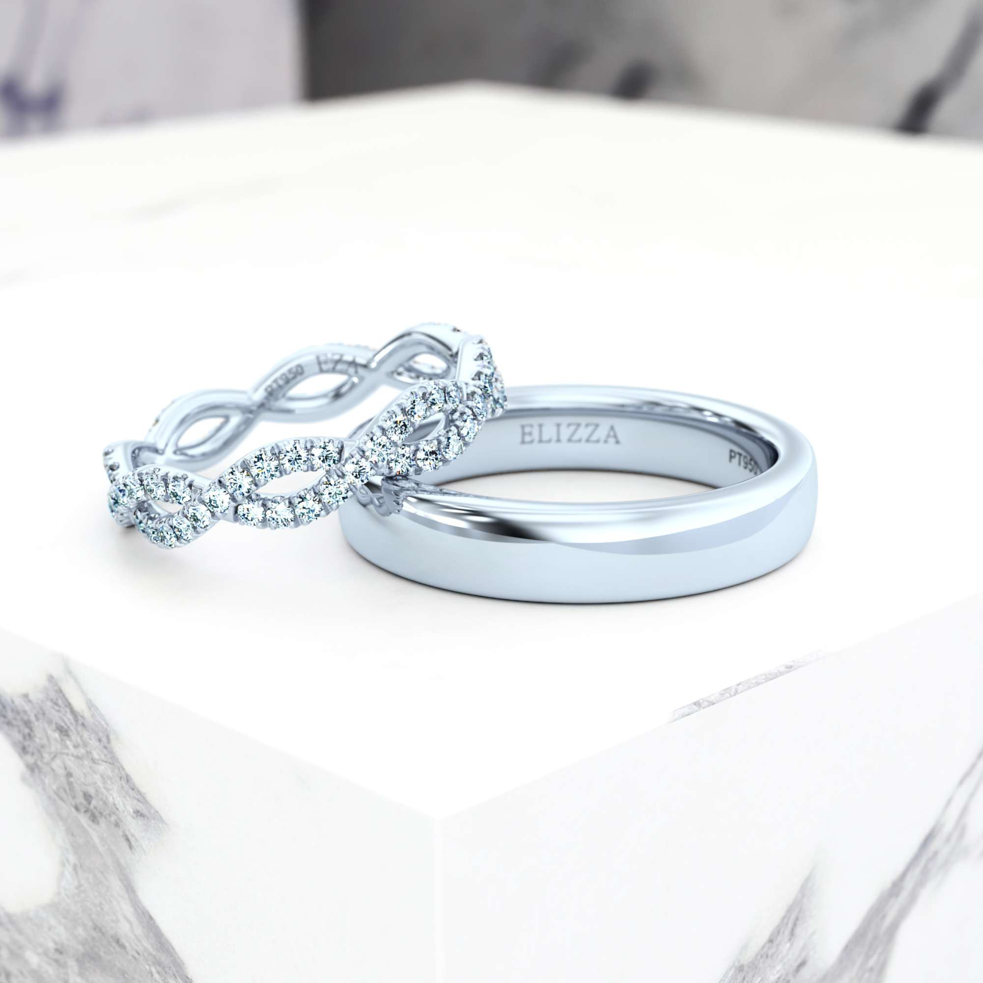Wedding ring Eternal Wave | For her | Platinum | 50% | Natural 3