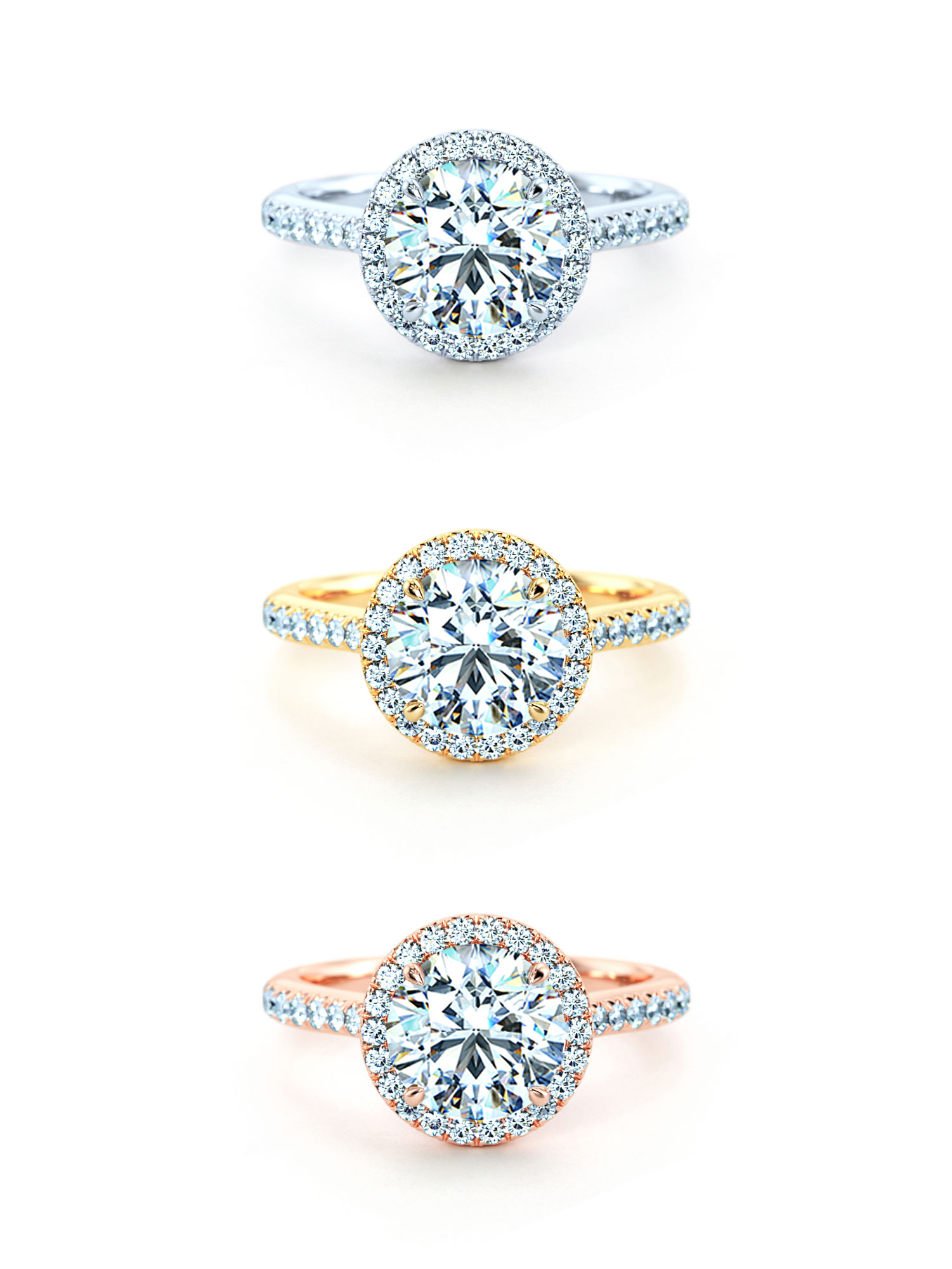 engagement ring materials platinum, white gold, yellow gold, rose gold